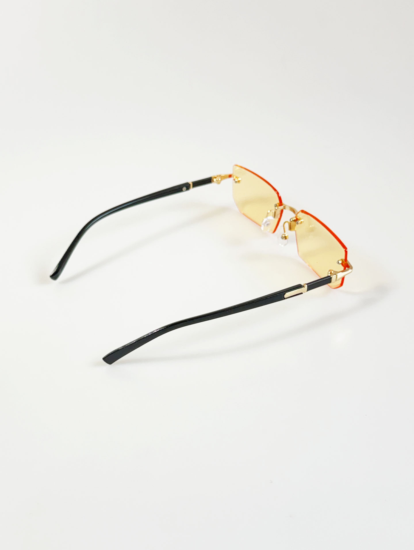 Light Orange Tint Rimless Square Gold Metal Sunglasses