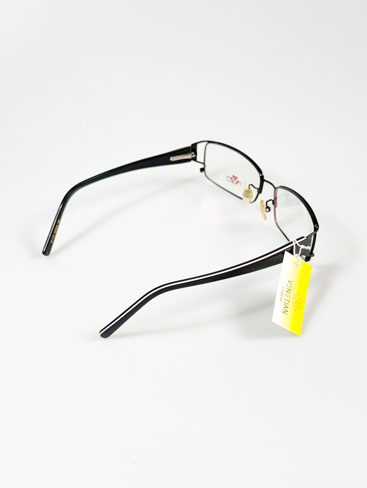 VENETIAN Black Slim Square Metal Frame Glasses