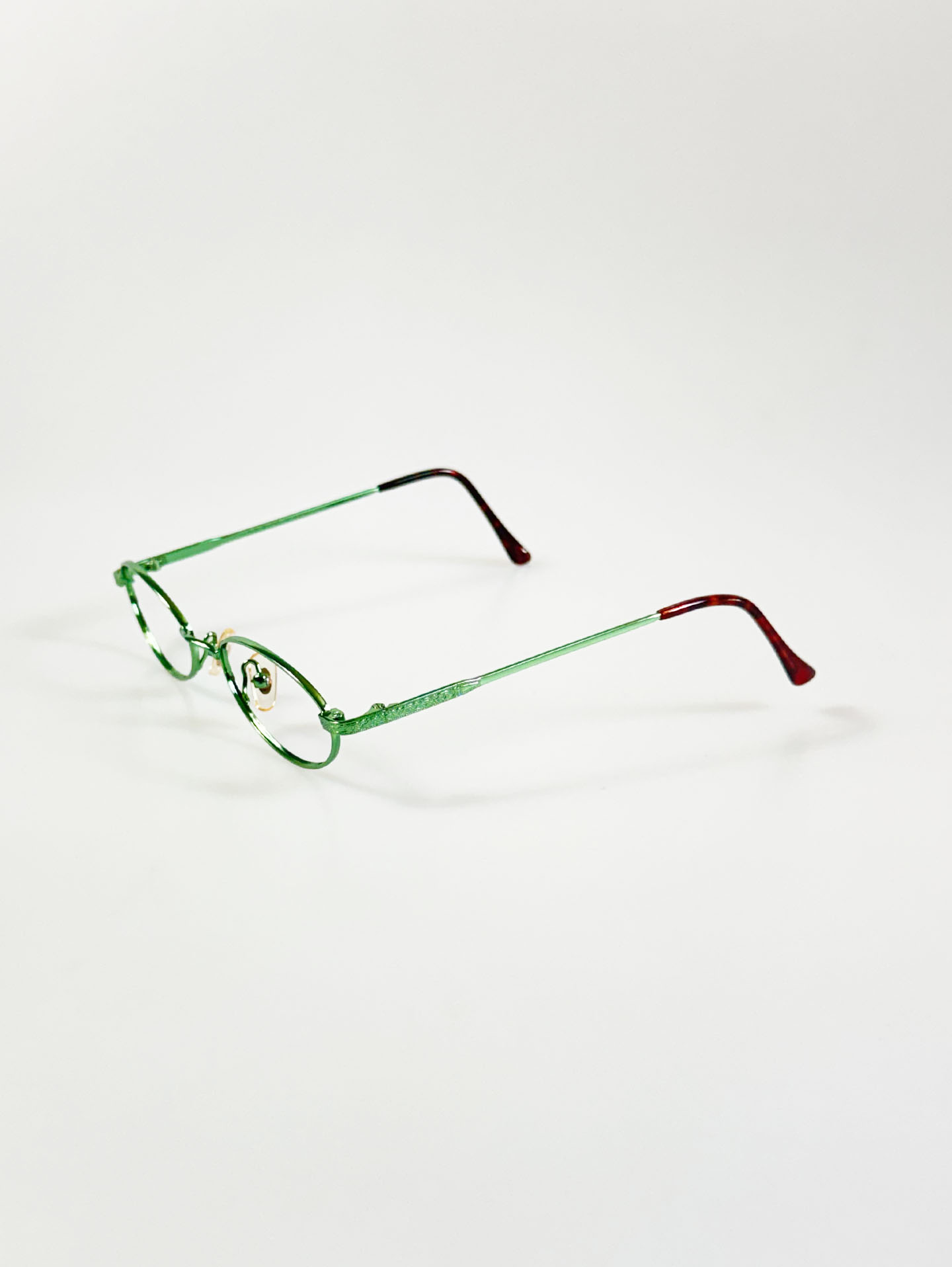 90's EYE WORLD Green Slim Oval Metal Glasses