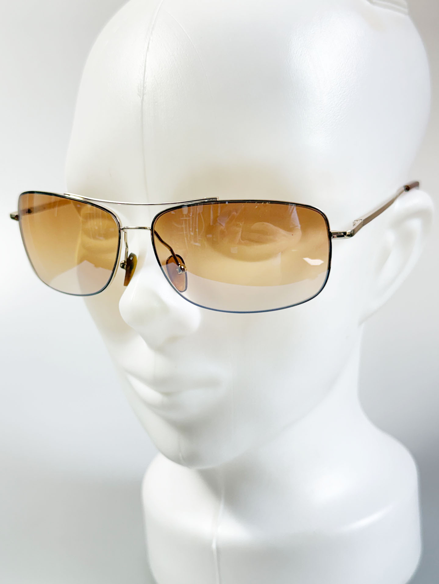 Gold Metal Double Bridge Slim Square Tint Sunglasses