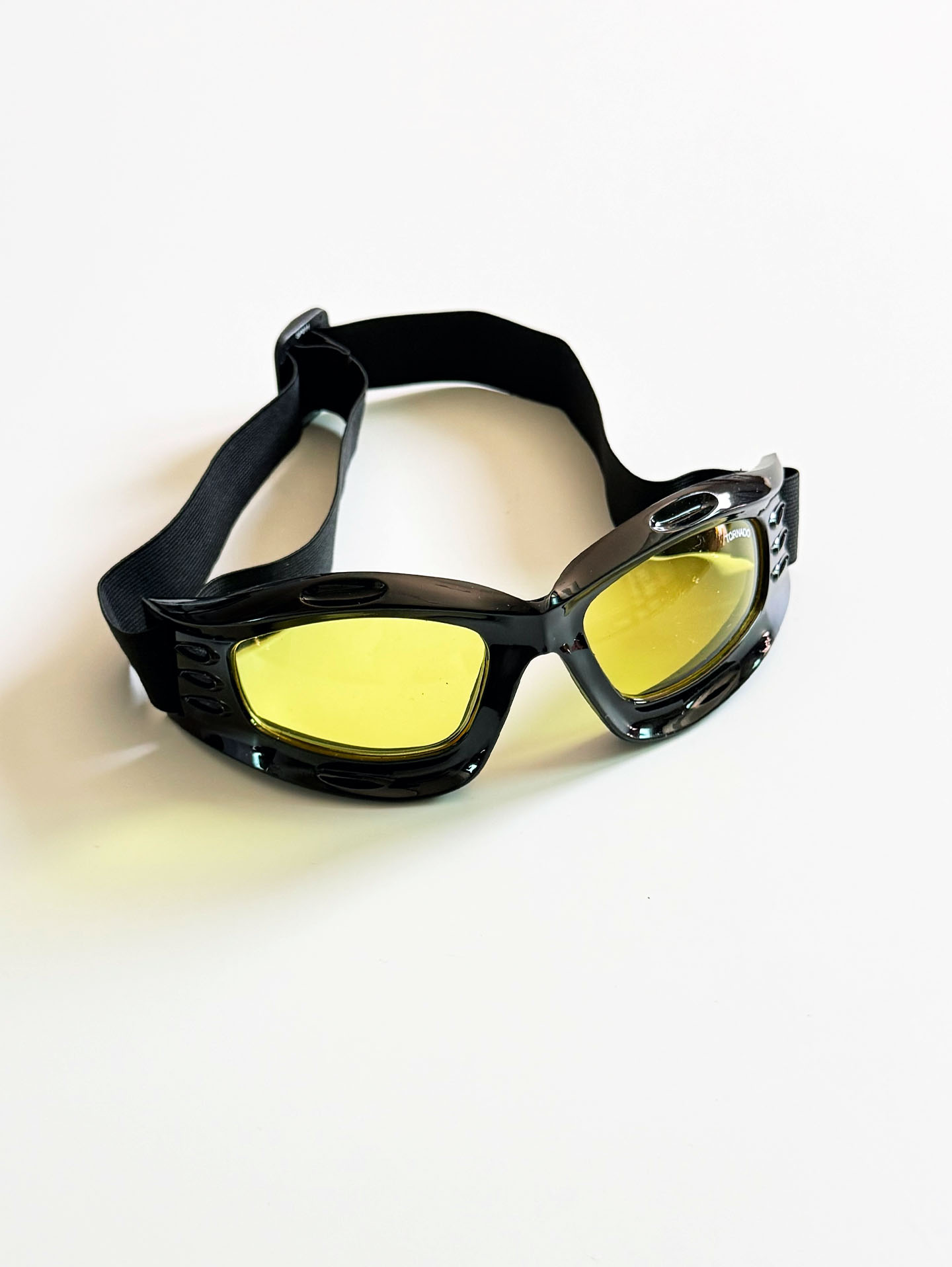 90's TORNADO Black Wraparound Goggle Yellow Tint Sunglasses