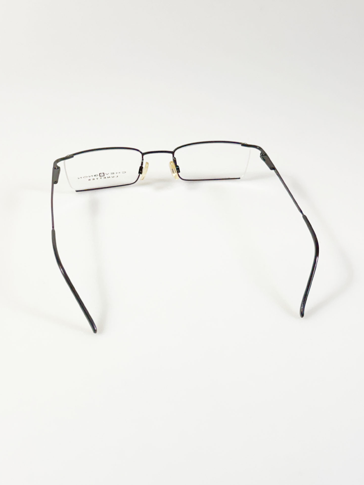 90's CHEVIGNON LUNETTES Black Square Semi-Rimless Metal Glasses