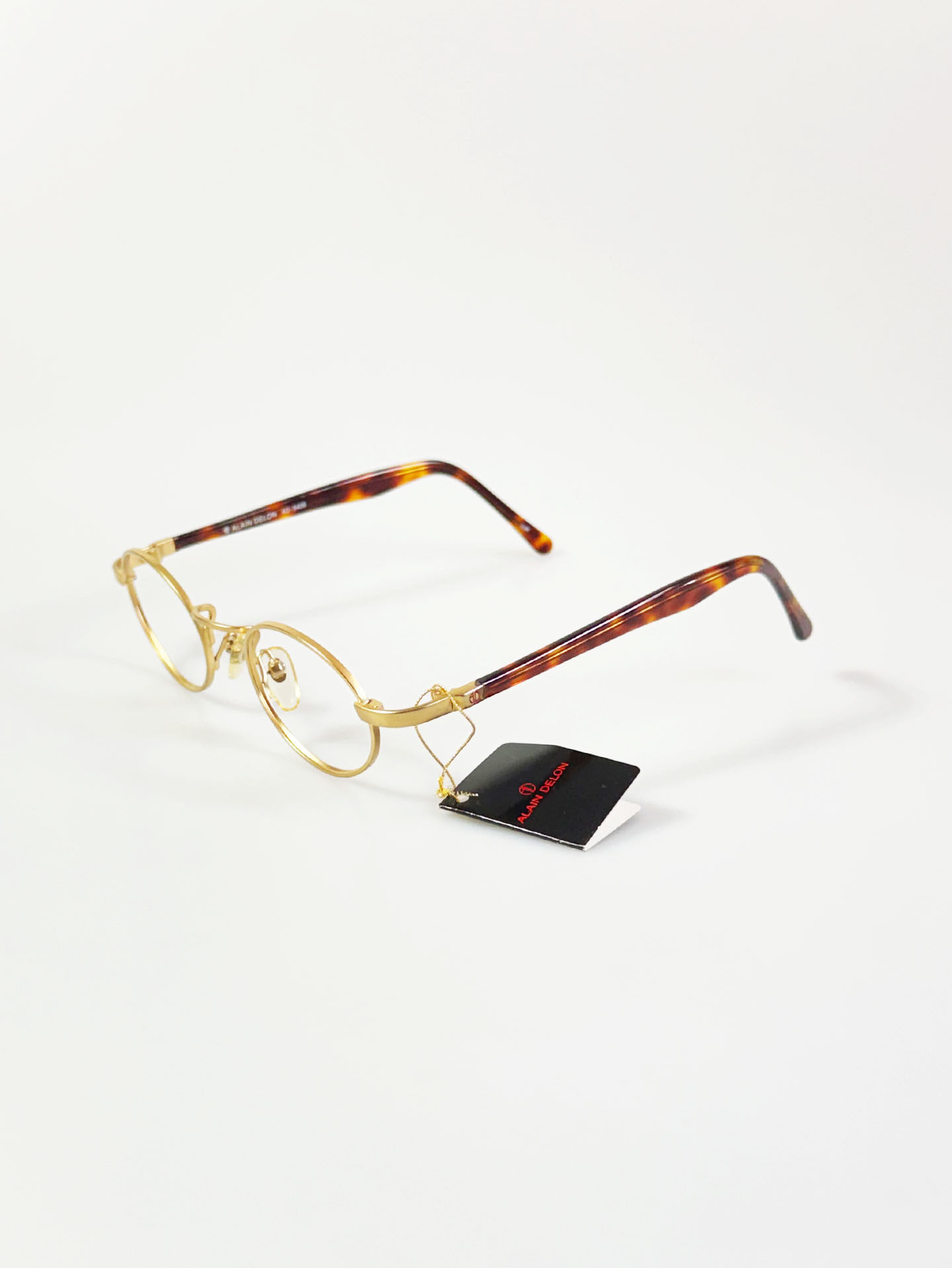 90's ALAIN DELON Gold Slim Oval Metal Frame Glasses