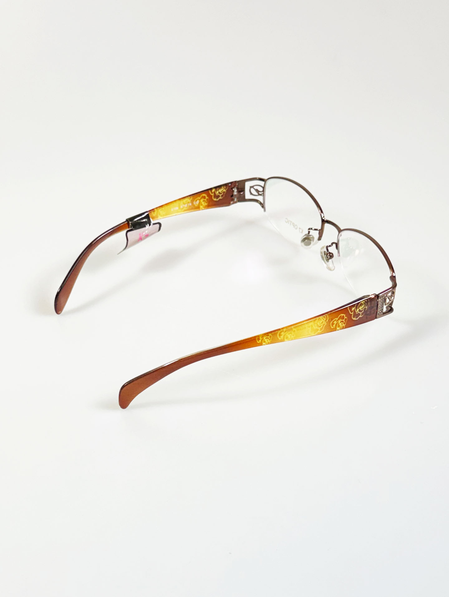 K7 OPTIC Brown Semi-Rimless Oval Metal Frame Glasses