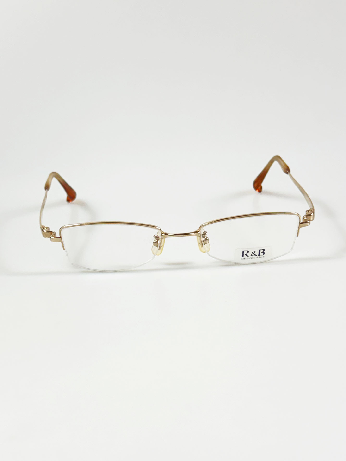 R&B EYEWEAR Gold Square Semi-Rimless Metal Frame Glasses