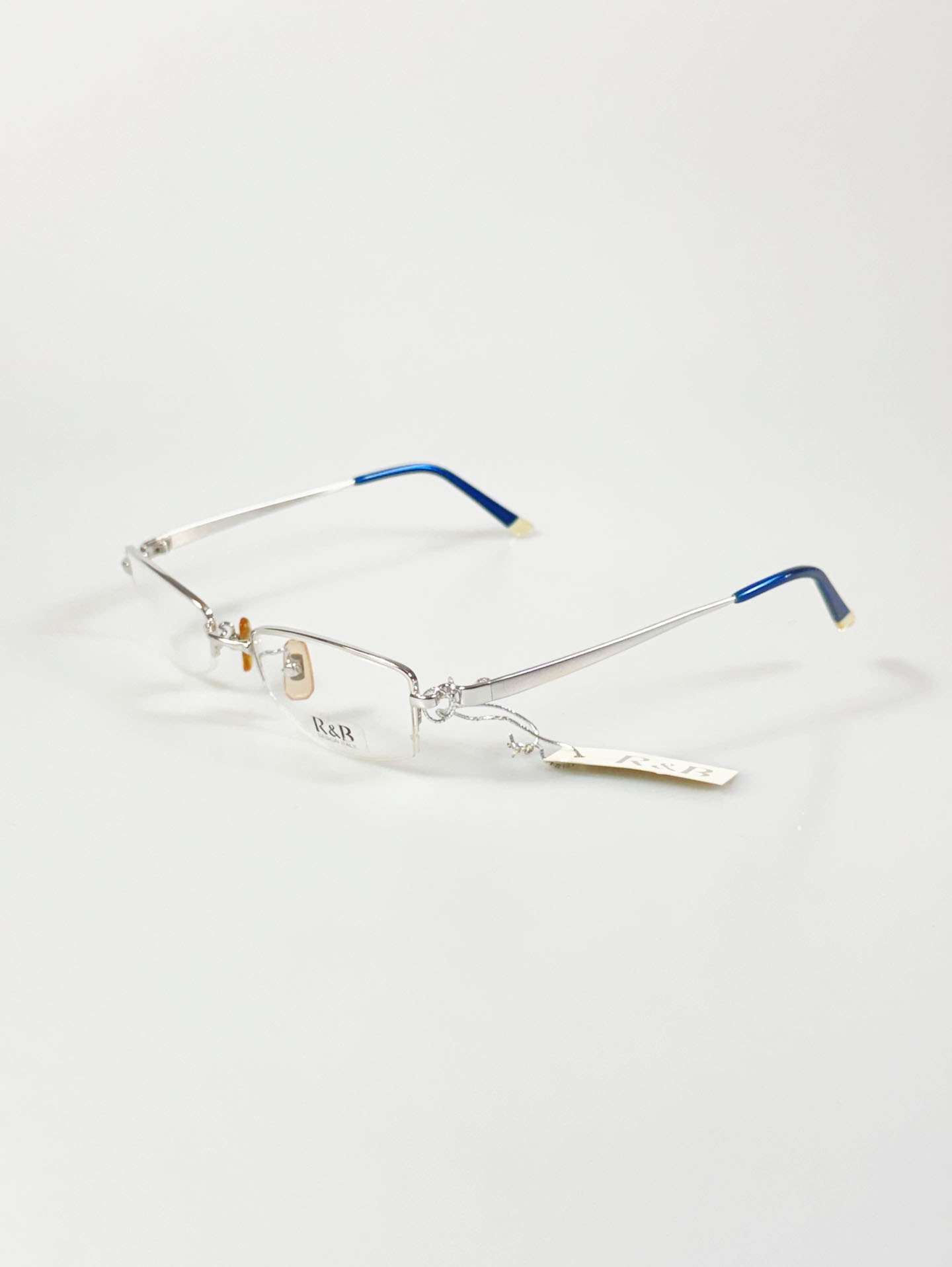 R&B Eyewear Silver Semi-Rimless Metal Wire Frame Glasses