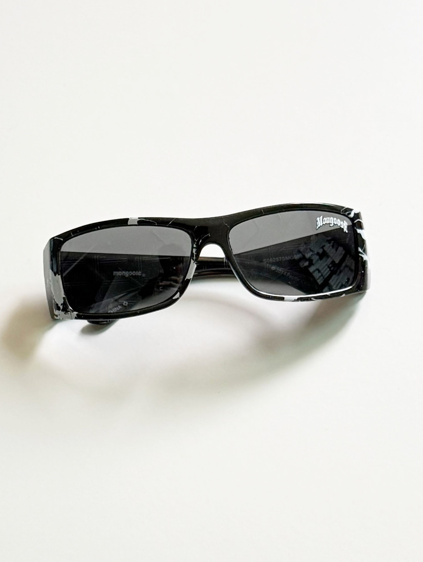 90's MONGOOSE Black Wraparound Splash Graphic Sunglasses