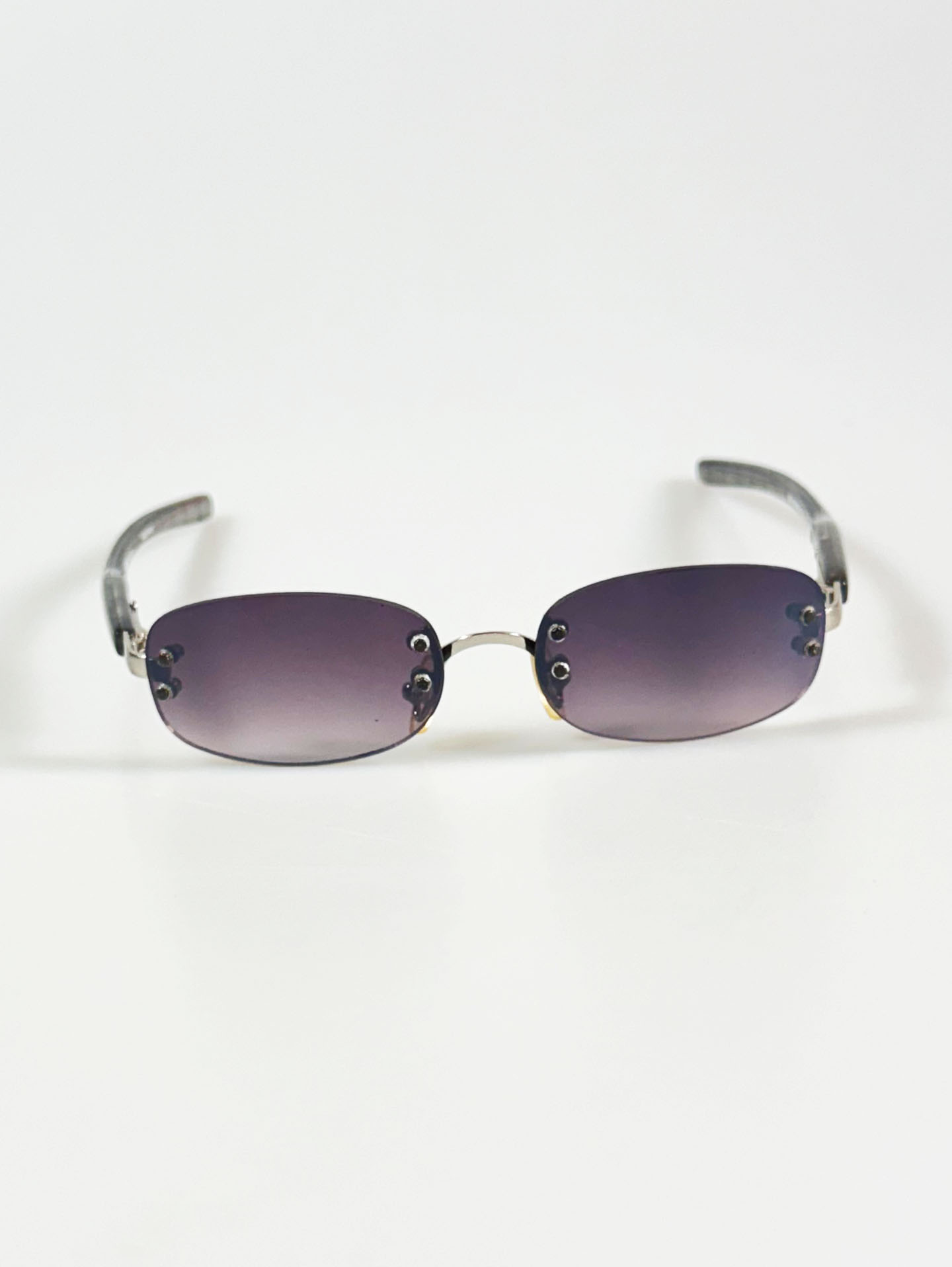 Silver Rimless Square Metal Frame Sunglasses