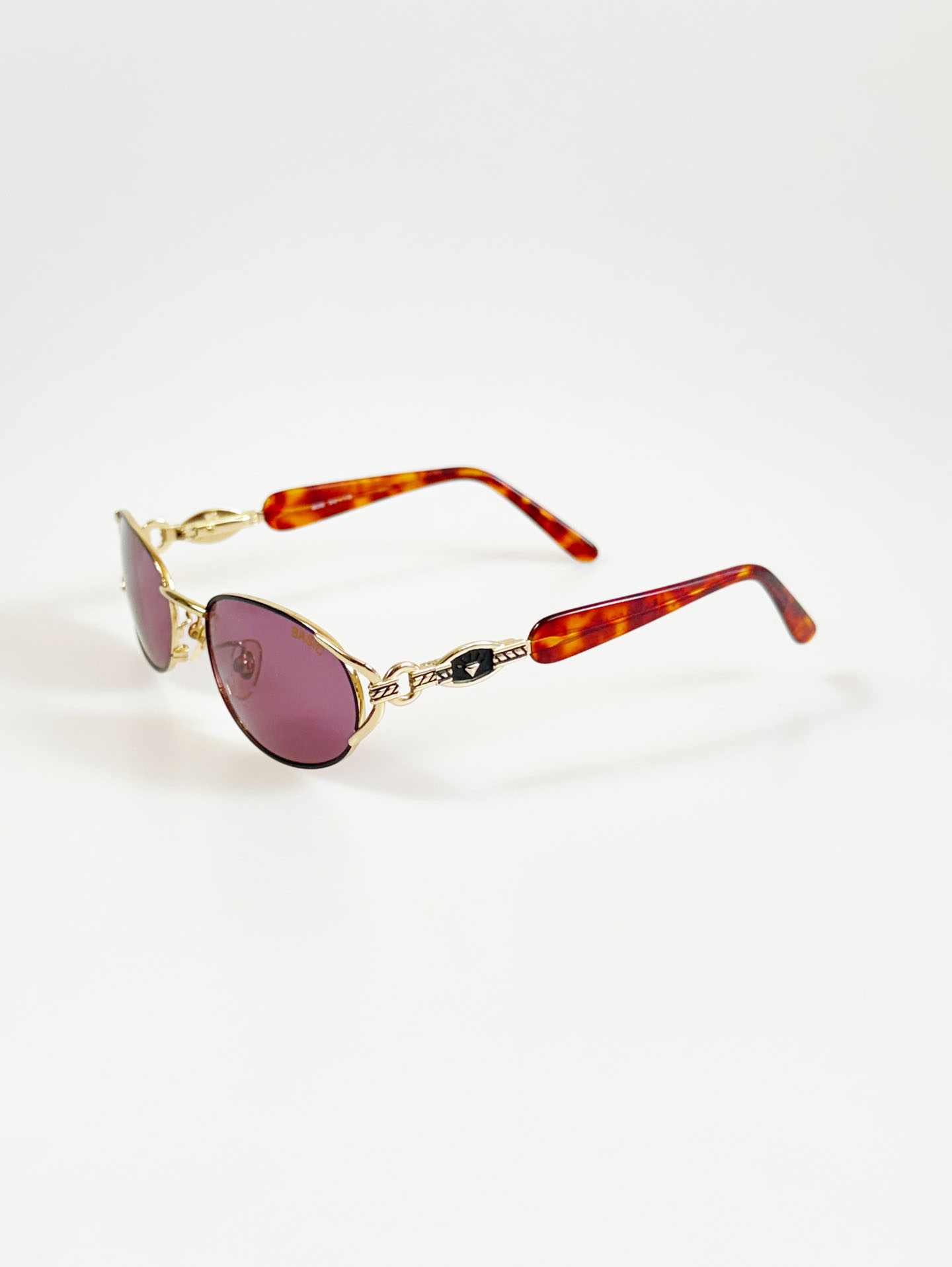 90's BASIC Gold Slim Oval Tint Metal Sunglasses