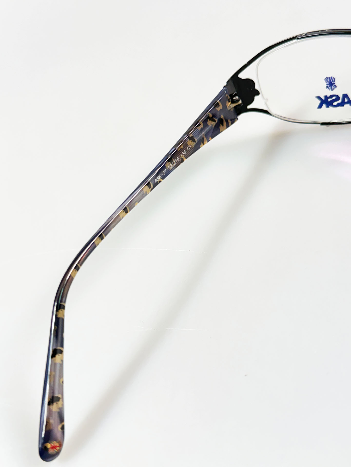 ASK Navy Floral Slim Oval Metal Frame Glasses
