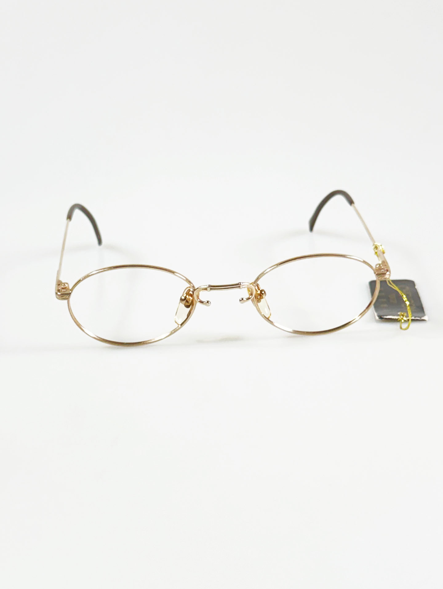 90's CHEVRON Gold Slim Oval Metal Frame Glasses