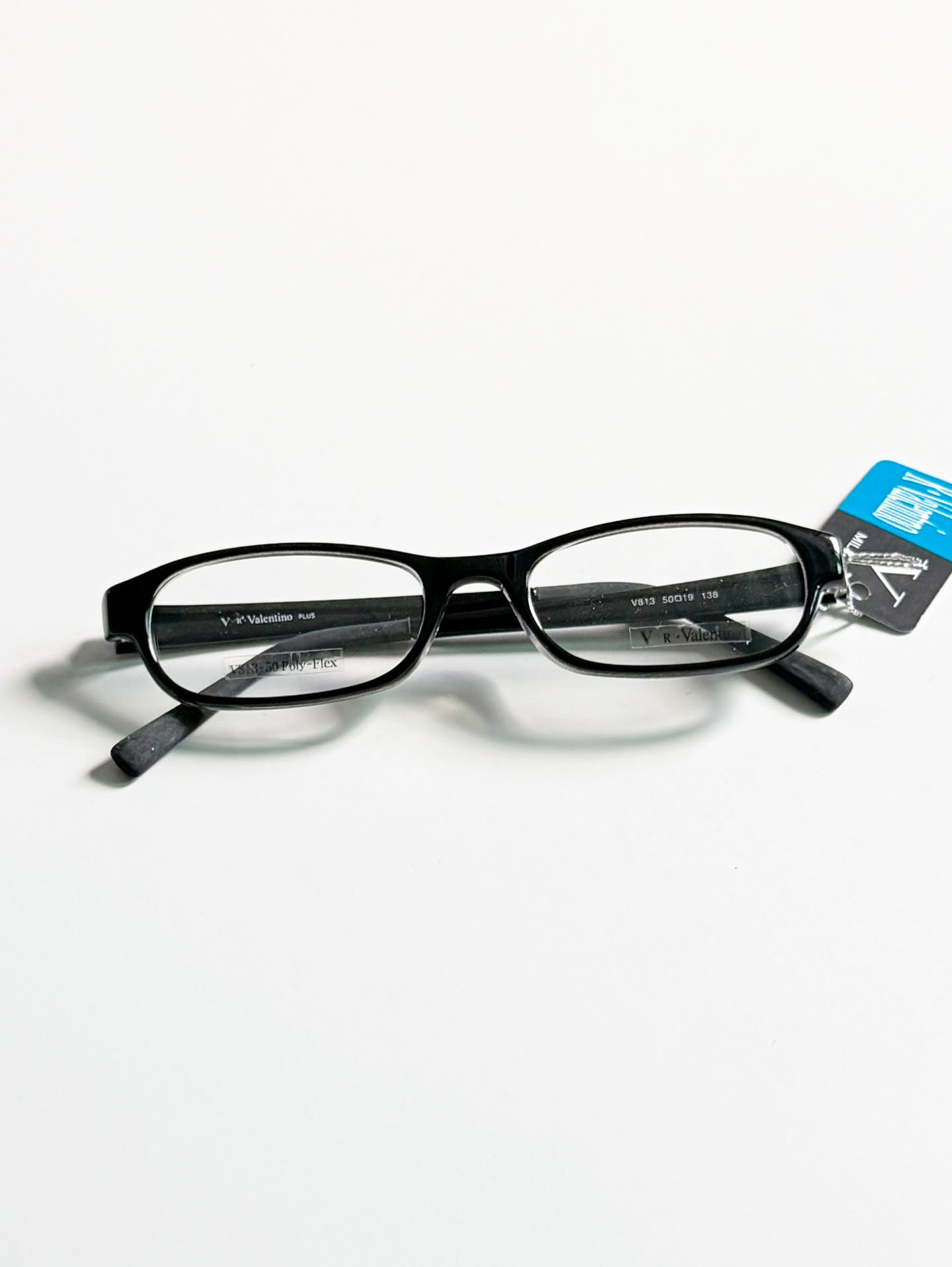 90's RUDOLPH VALENTINE Black Slim Square Horn-Rim Glasses