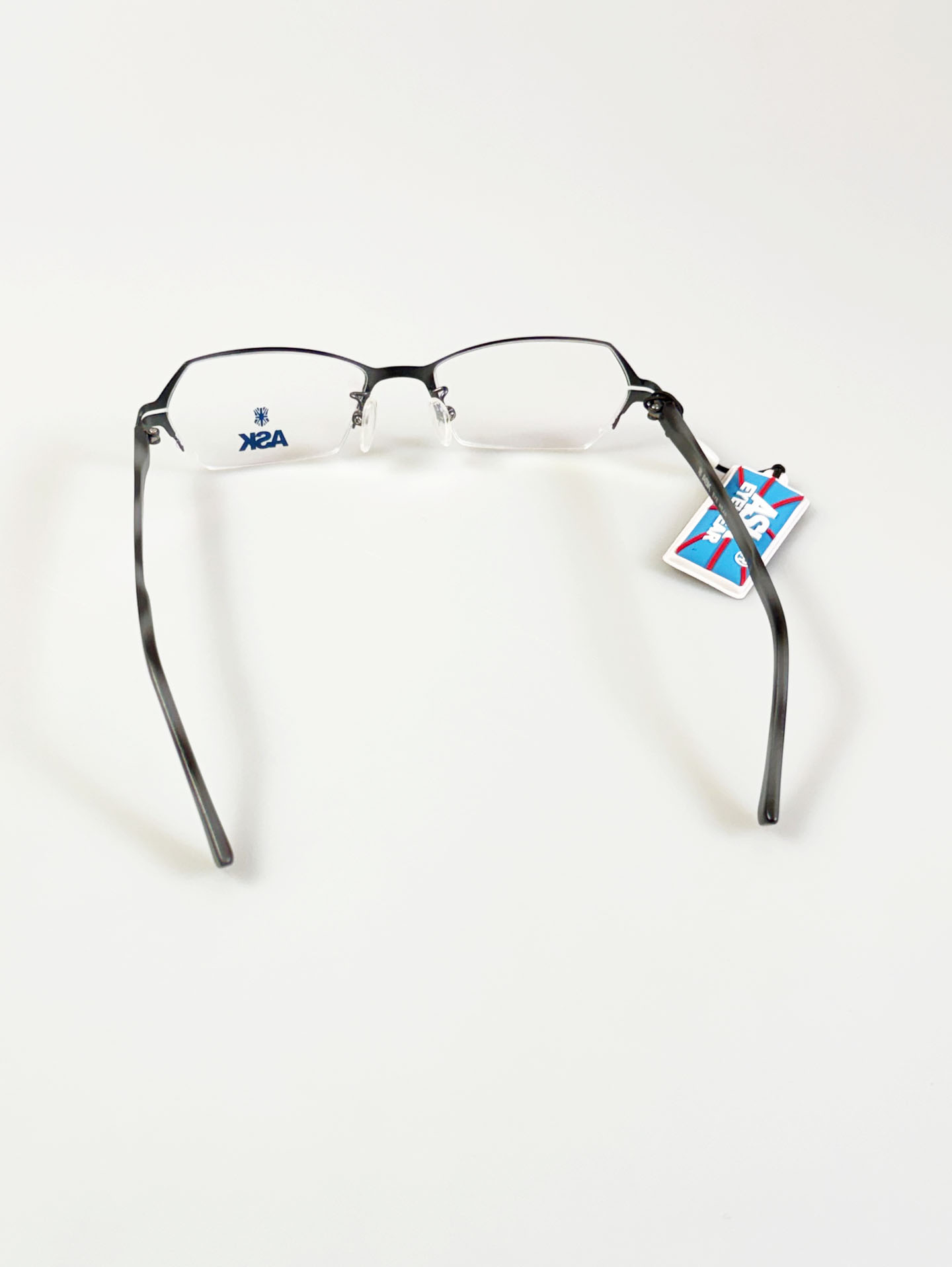 ASK Dark Gray Semi-Rimless Geometric Metal Frame Glasses