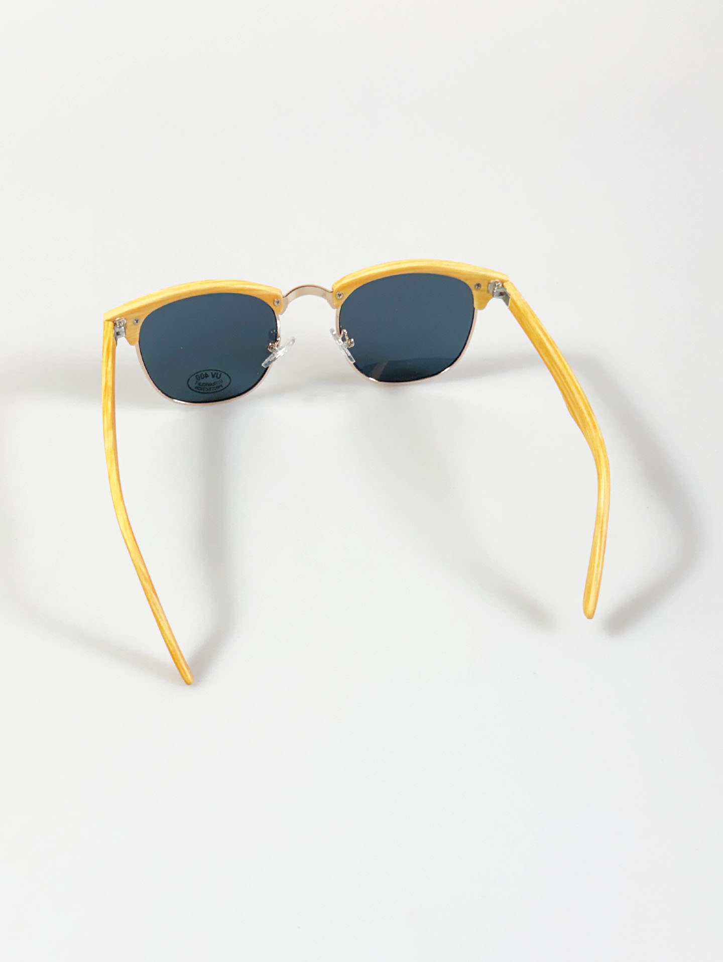 Oak Woodgrain Clubmaster Metal Sunglasses