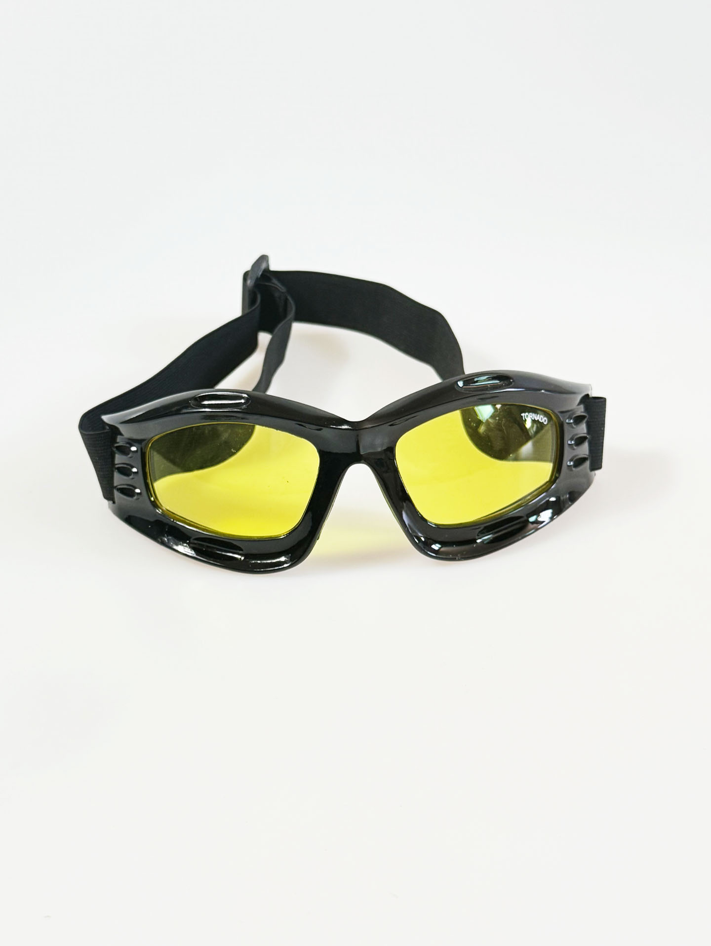 90's TORNADO Black Wraparound Goggle Yellow Tint Sunglasses
