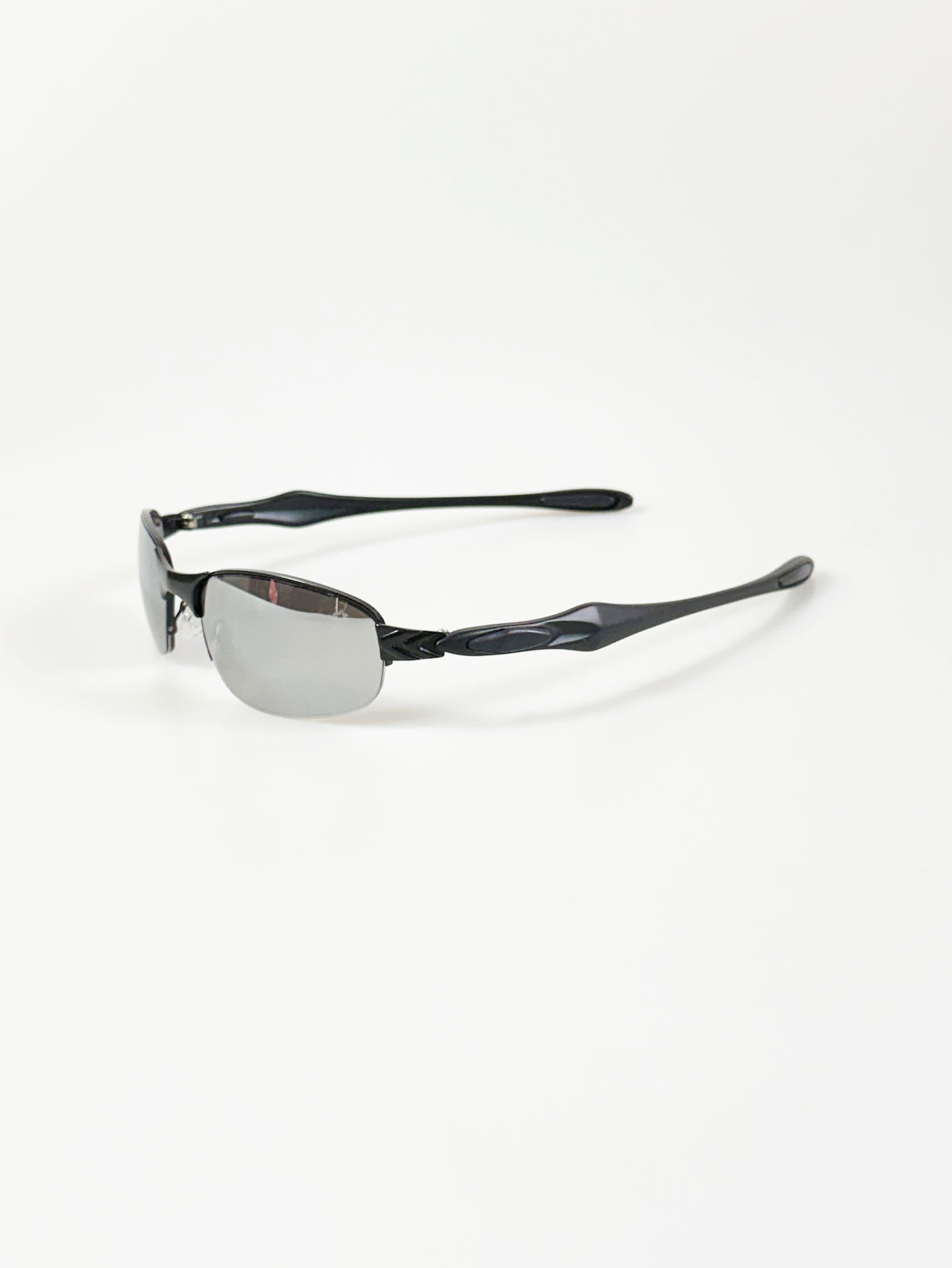 Black Semi-Rimless Square Metal Mirrored Sunglasses