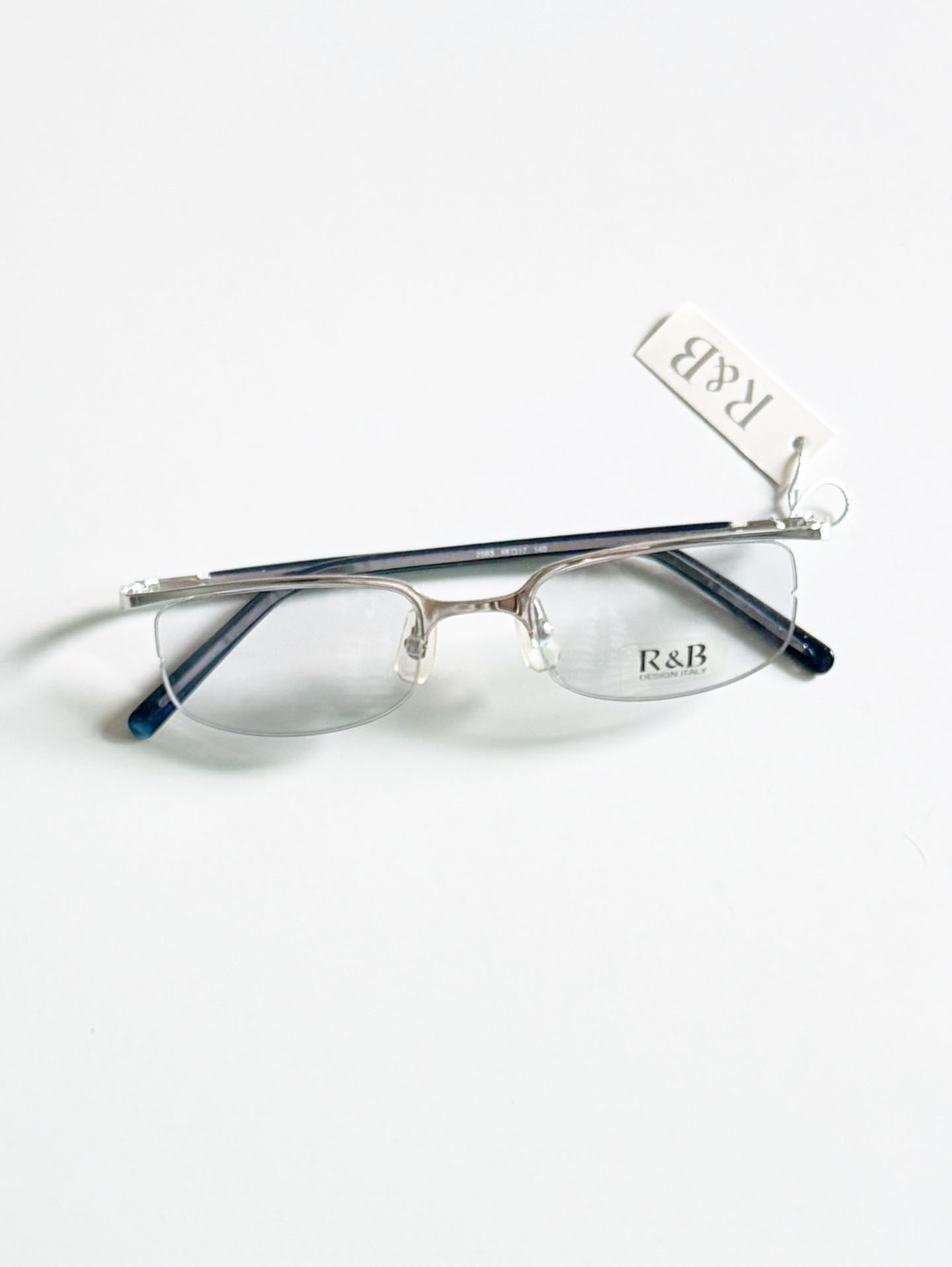 R&B Eywear Silver Semi-Rimless Square Metal Frame Glasses