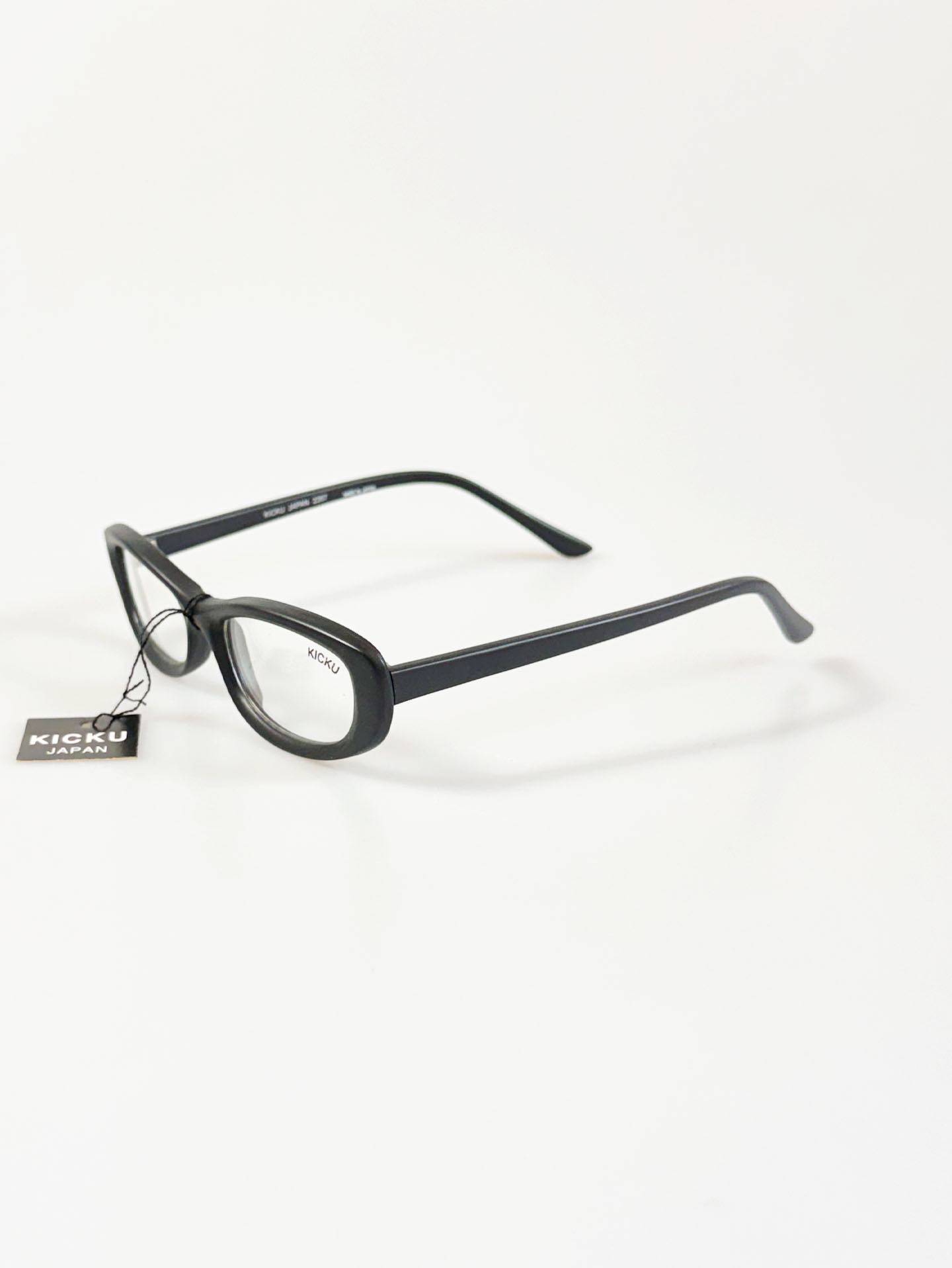 90's KICKU JAPAN Matte Black Semi Cat-Eye Square Horn-Rim Glasses