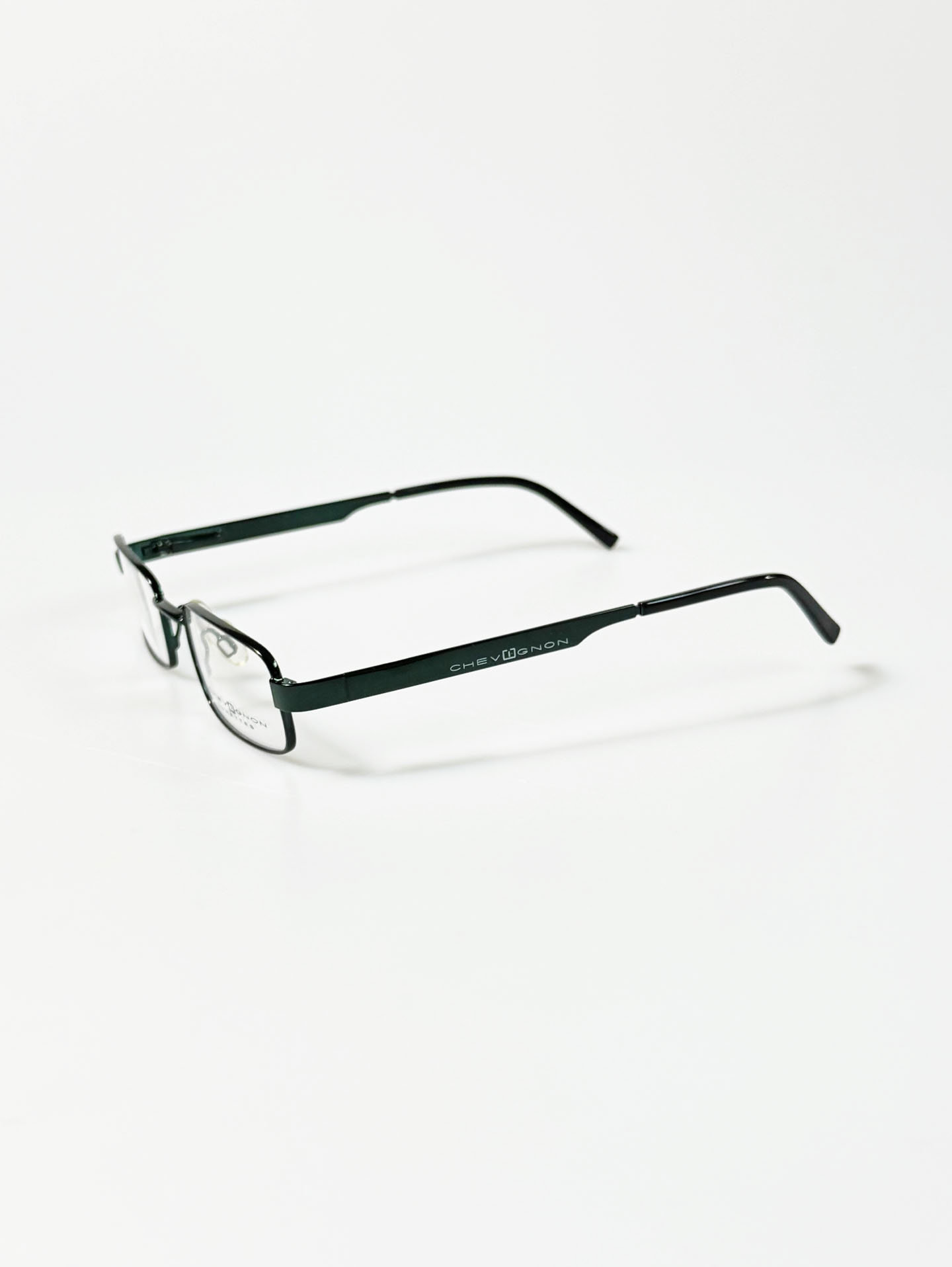 90's CHEVIGNON Dark Green Slim Square Metal Frame Glasses