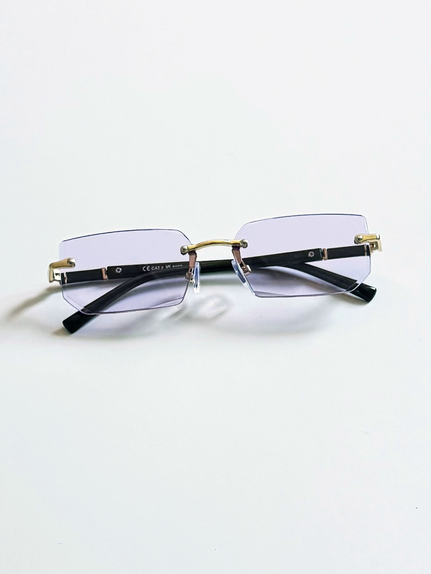 Rimless Square Gold Metal Frame Lavender Tint Sunglasses