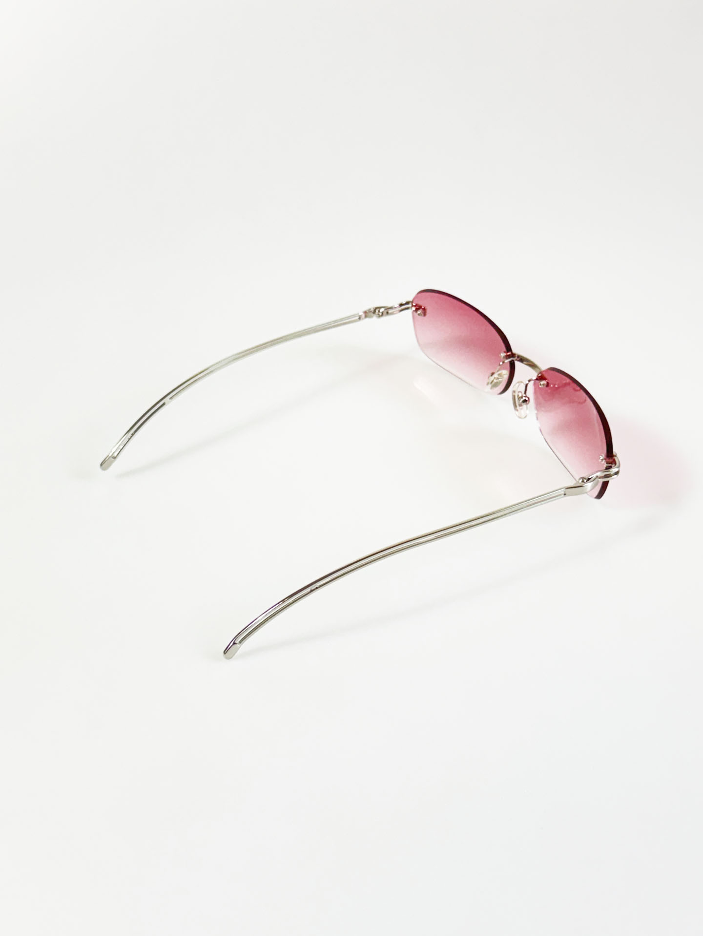 CAPRIO Rimless Square Pink Tint Metal Sunglasses