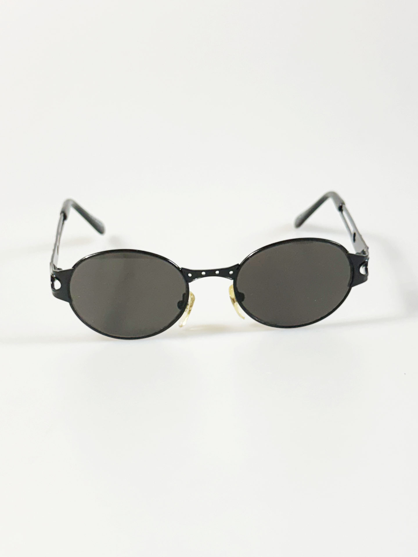 90's LOUIS MASTER Black Slim Oval Metal Sunglasses
