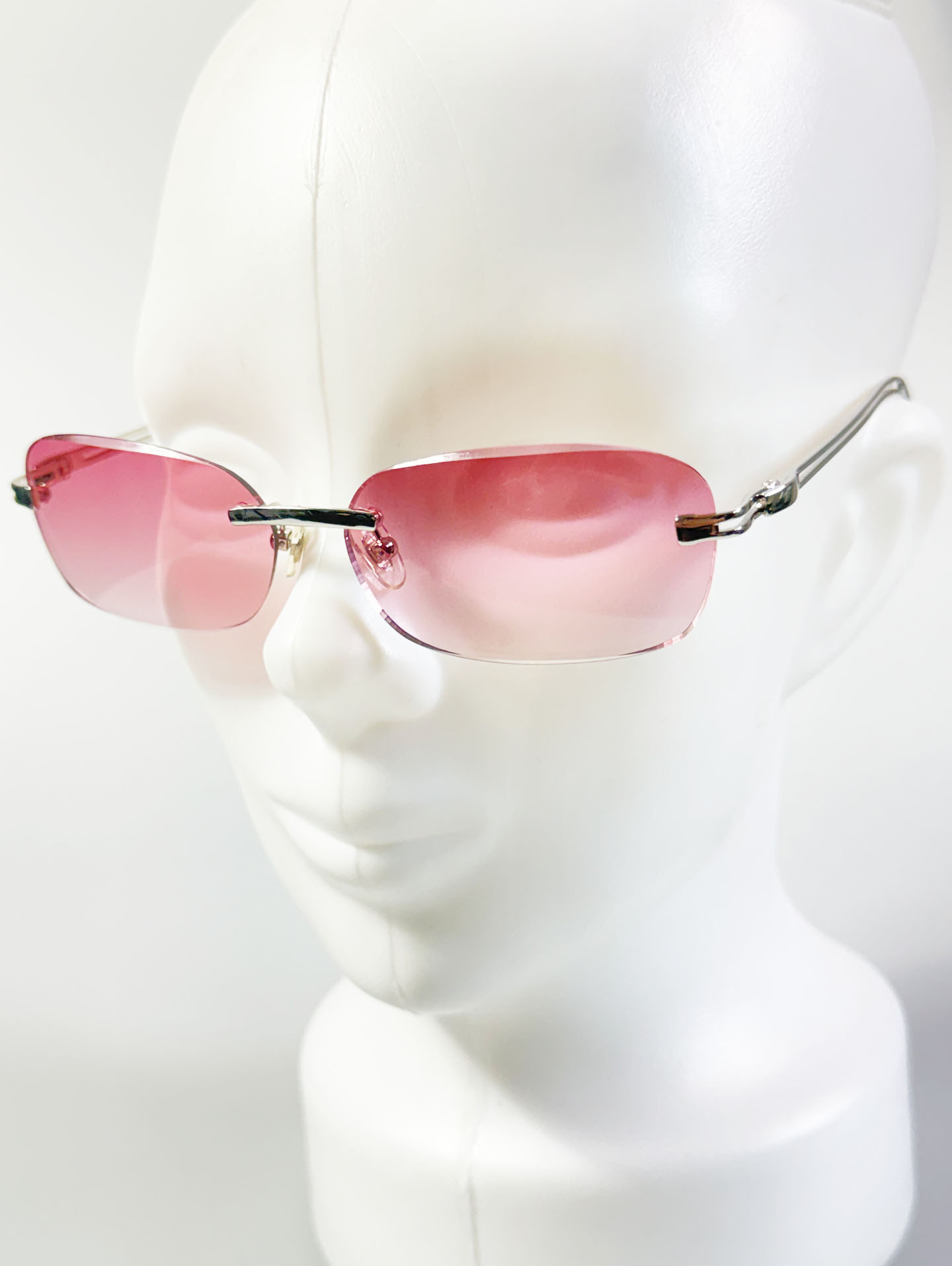 CAPRIO Rimless Square Pink Tint Metal Sunglasses