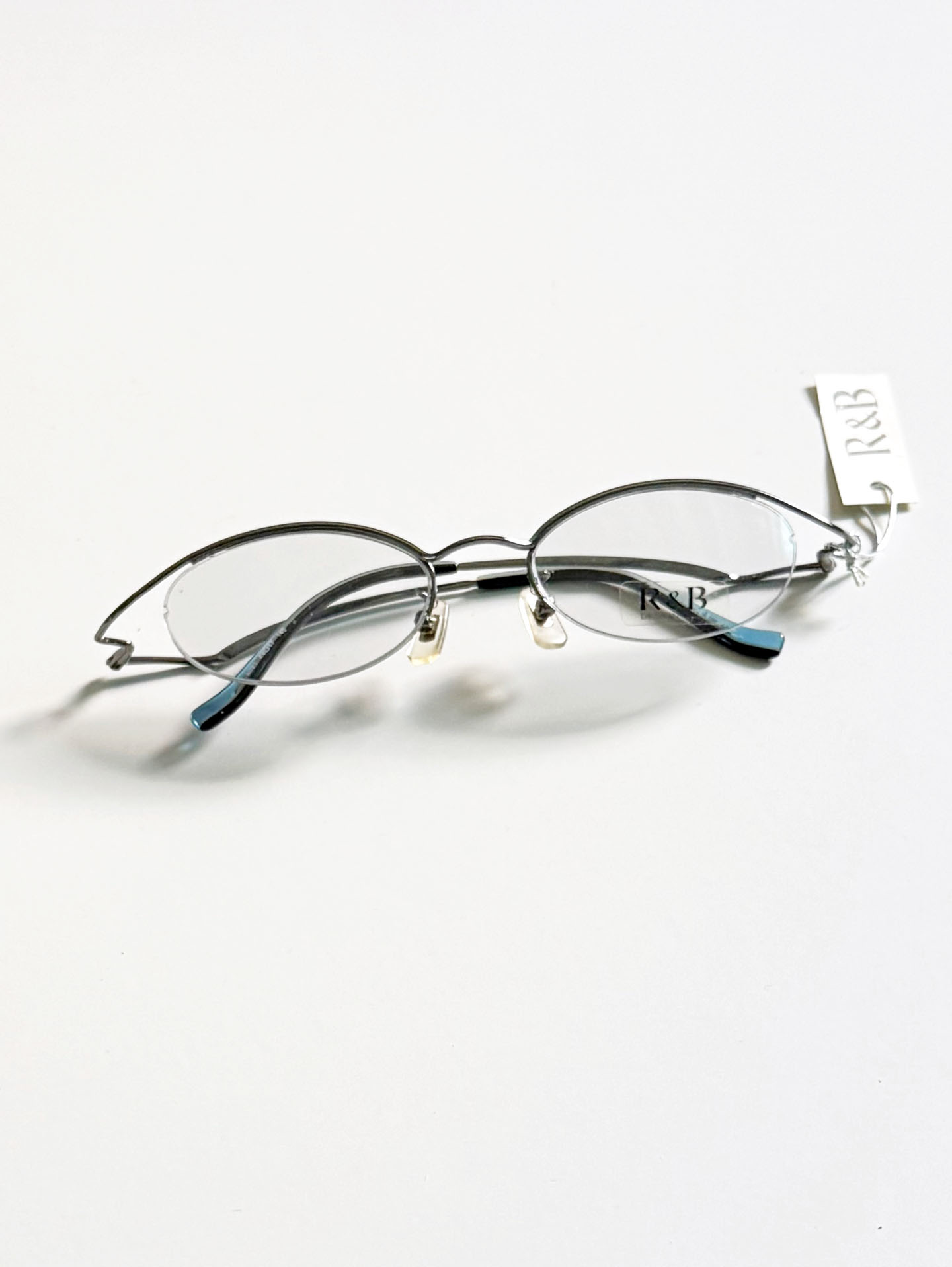 R&B Eyewear Silver Slim Oval Semi-Rimless Metal Glasses