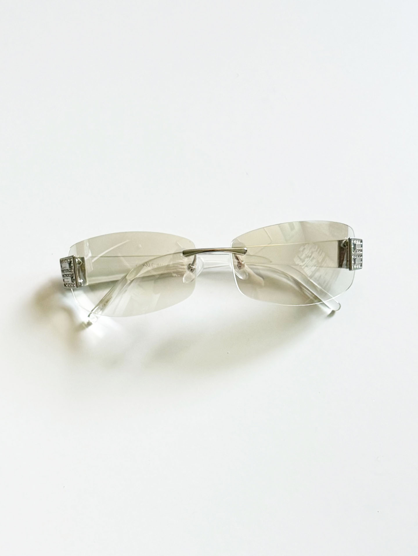 CAPRIO Rimless Square Crystal Temple Tinted Sunglasses