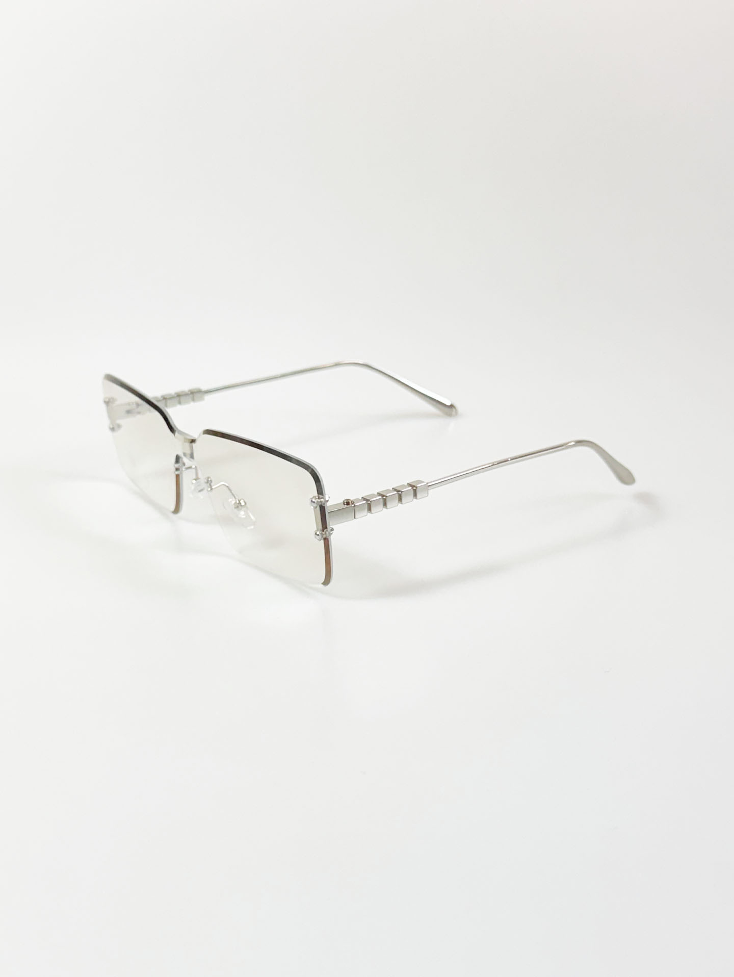 Goggle Rimless Square Silver Metal Shield Frame Sunglasses