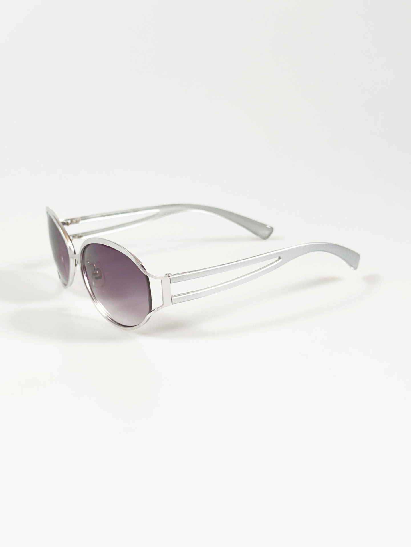90's TROY Silver Oval Metal Frame Sunglasses