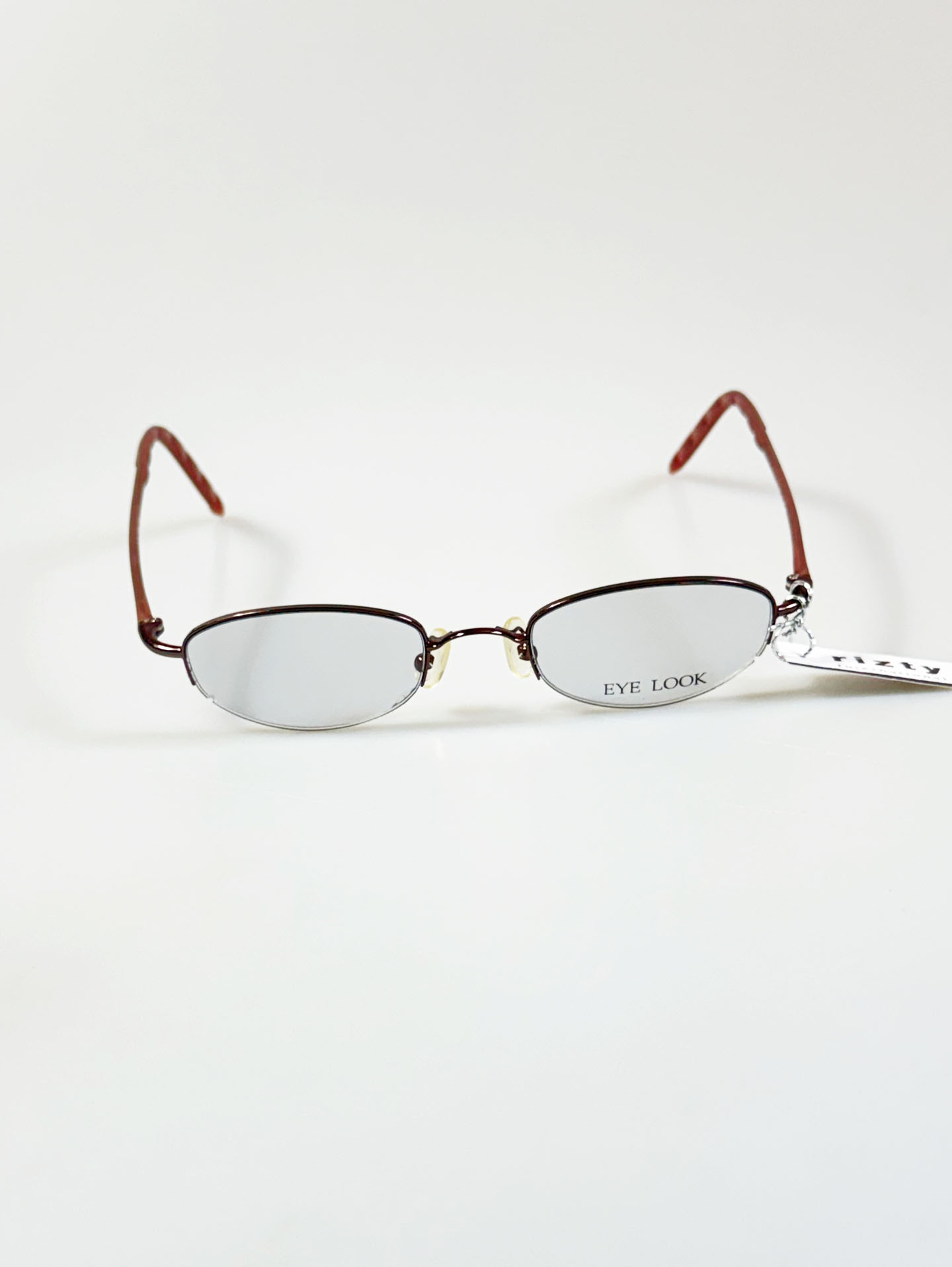 90's EYE LOOK Brown Slim Oval Semi-Rimless Metal Frame Glasses