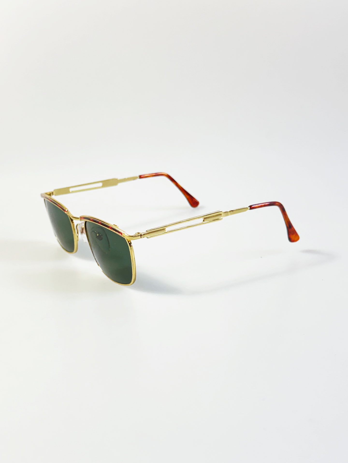 90's European Gold Metal Slim Square Sunglasses