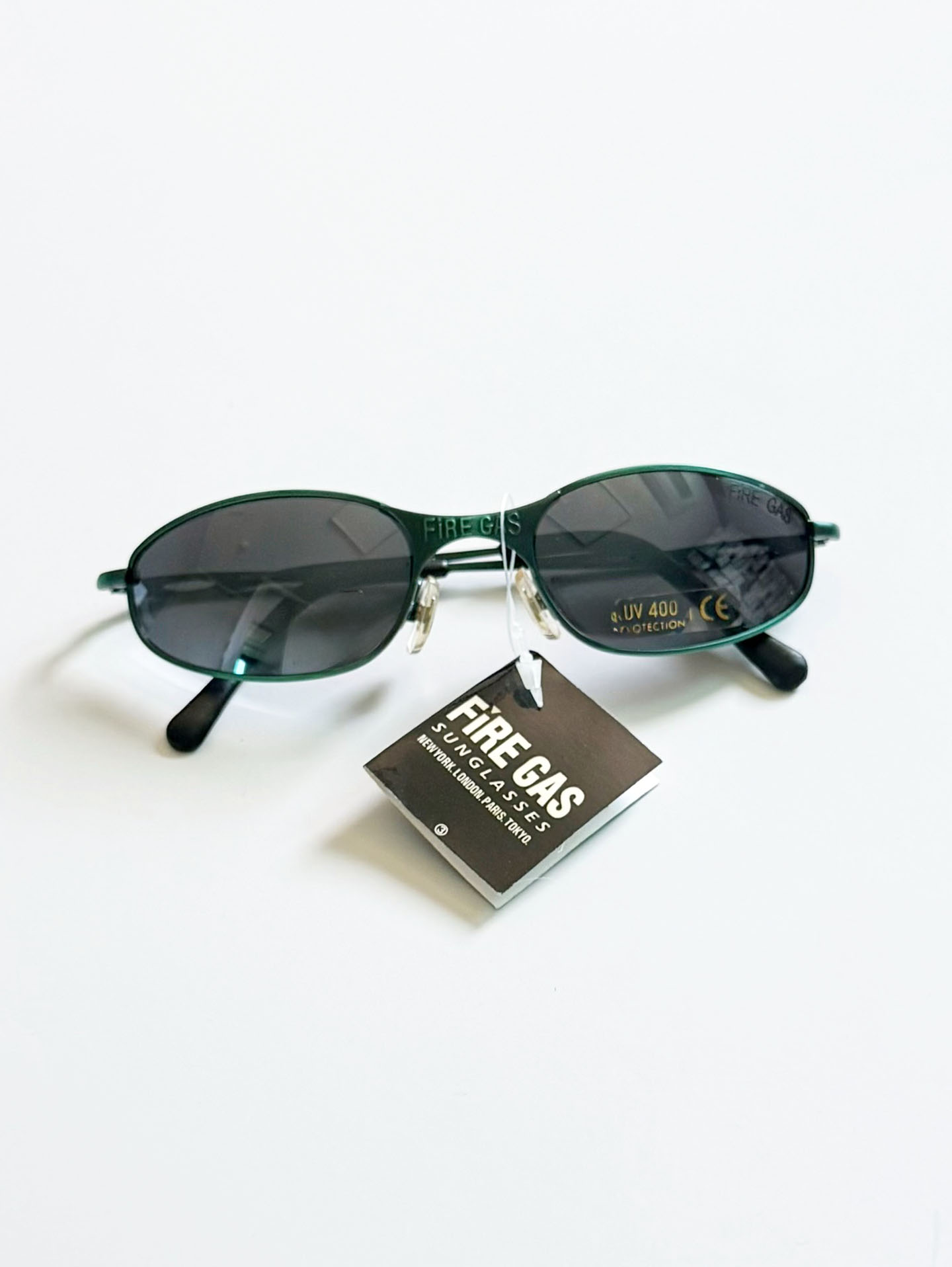90's FIRE GAS Green Slim Oval Metal Sunglasses
