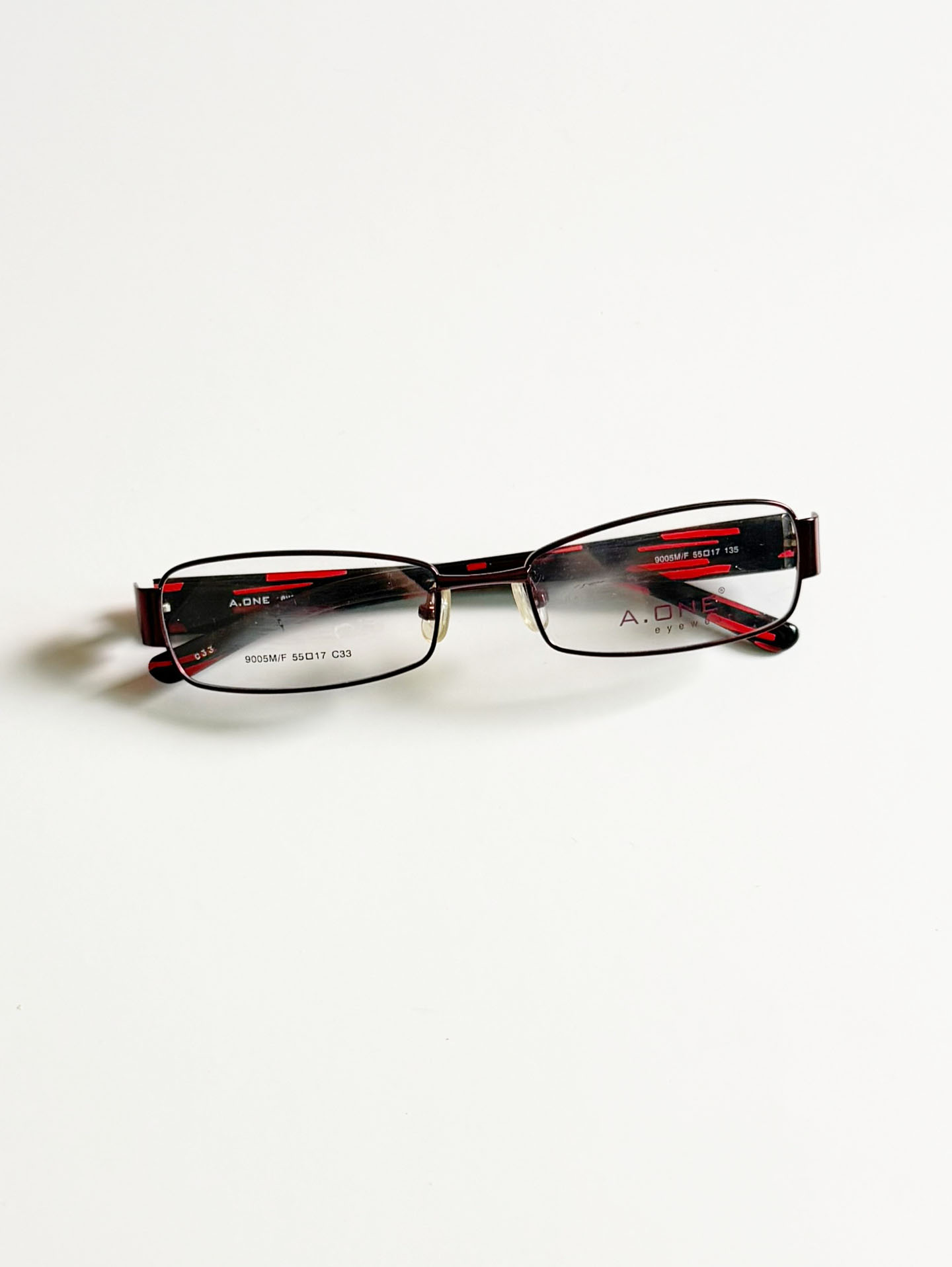 A.ONE Slim Square Burgundy Metal Frame Glasses
