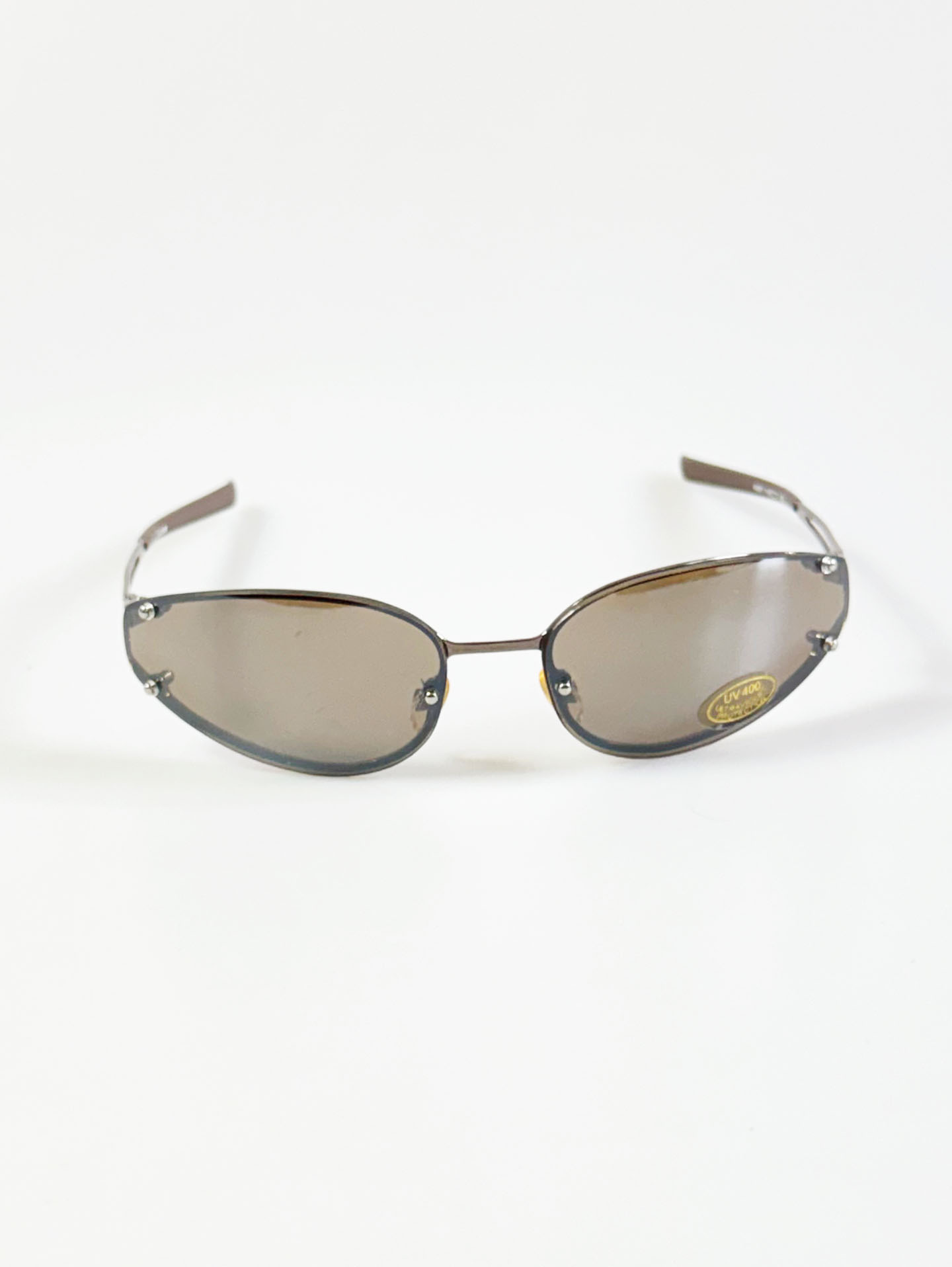 I.COM Brown Rimless Oval Metal Tint Sunglasses