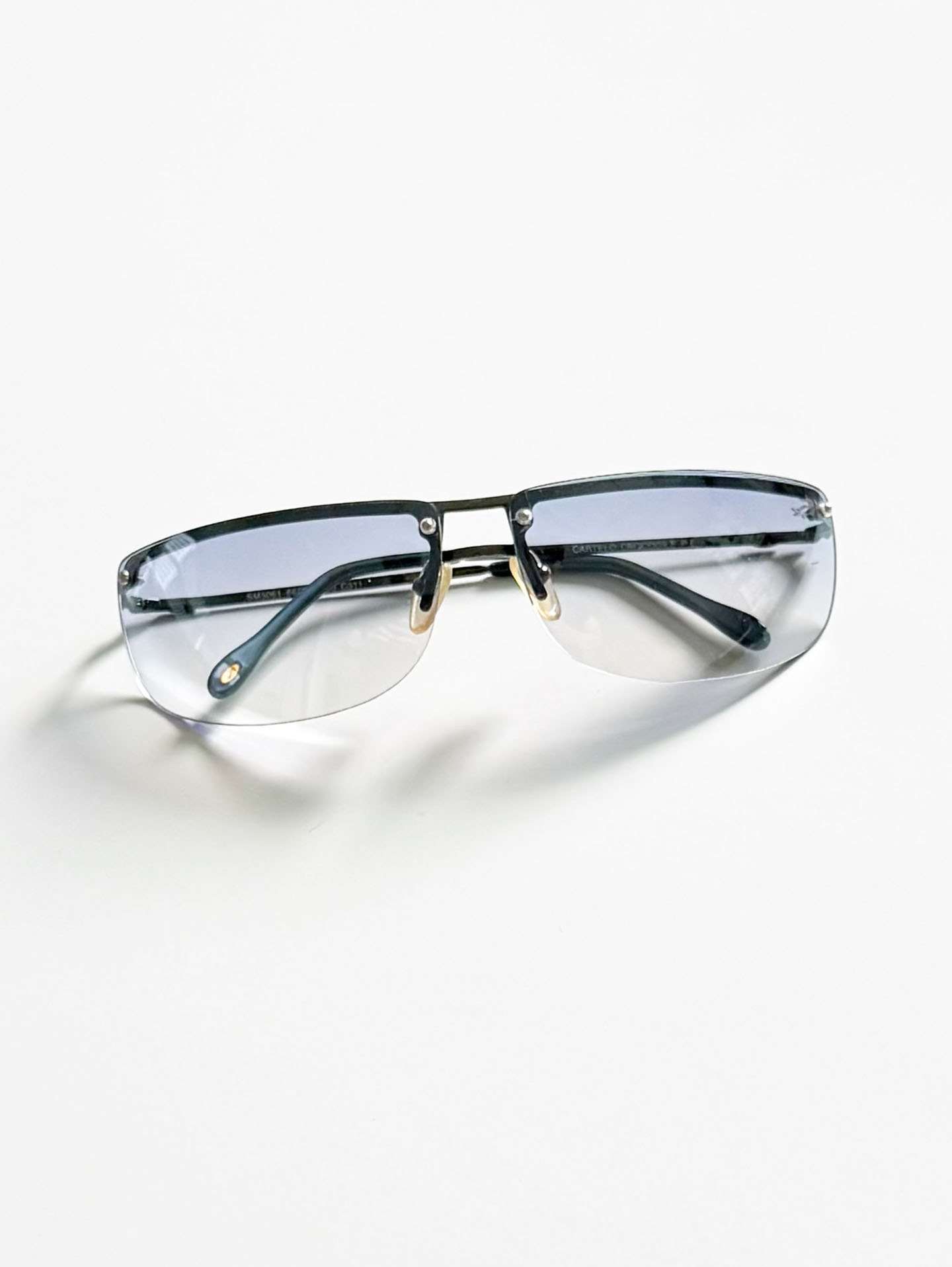 90's Cartelo Rimless Double Bridge Square Metal Tint Sunglasses