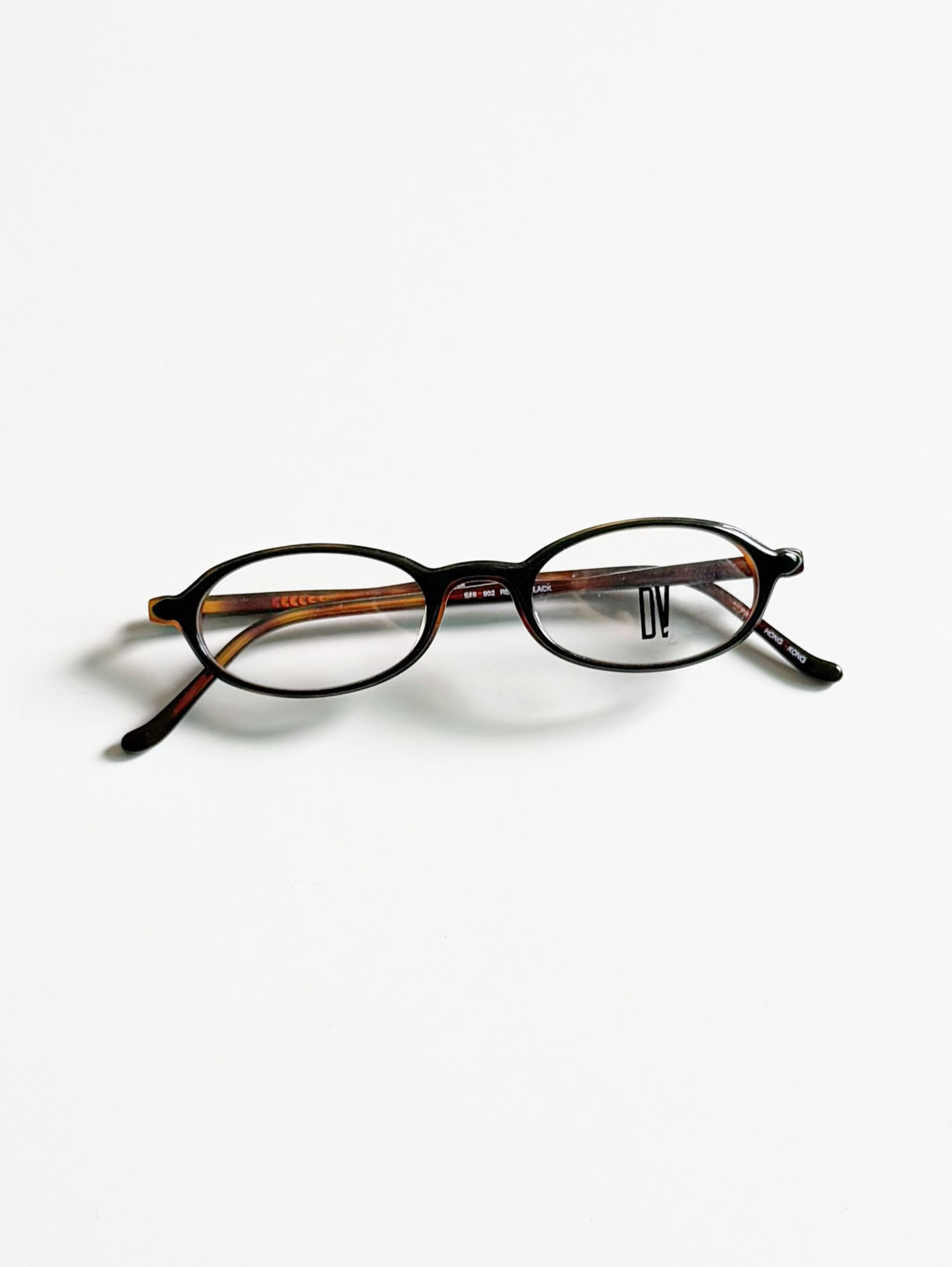 90's DEJAVU Slim Oval Black&Tortoise Horn-Rim Frame Glasses