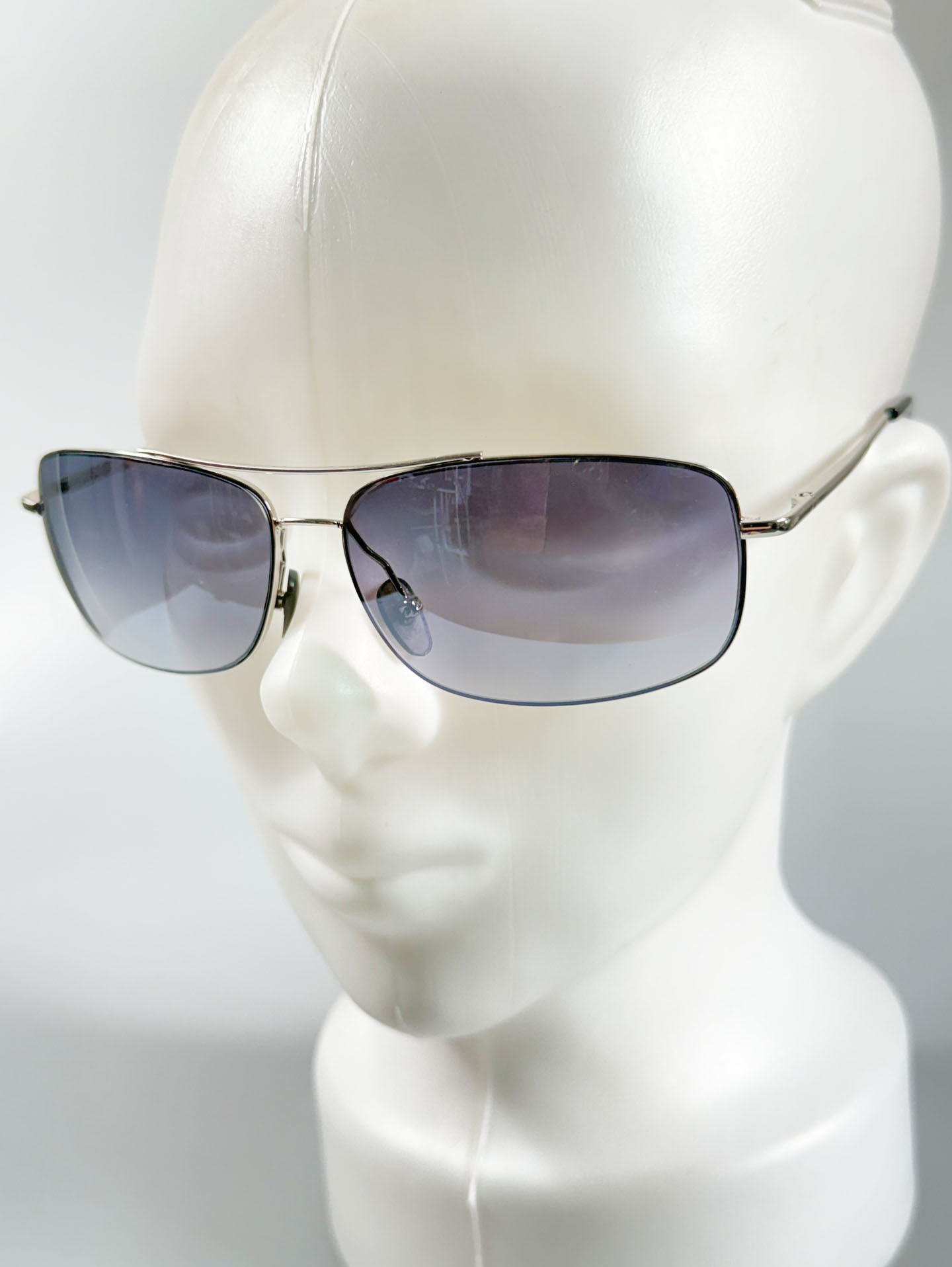 Silver Double Bridge Slim Square Sunglasses