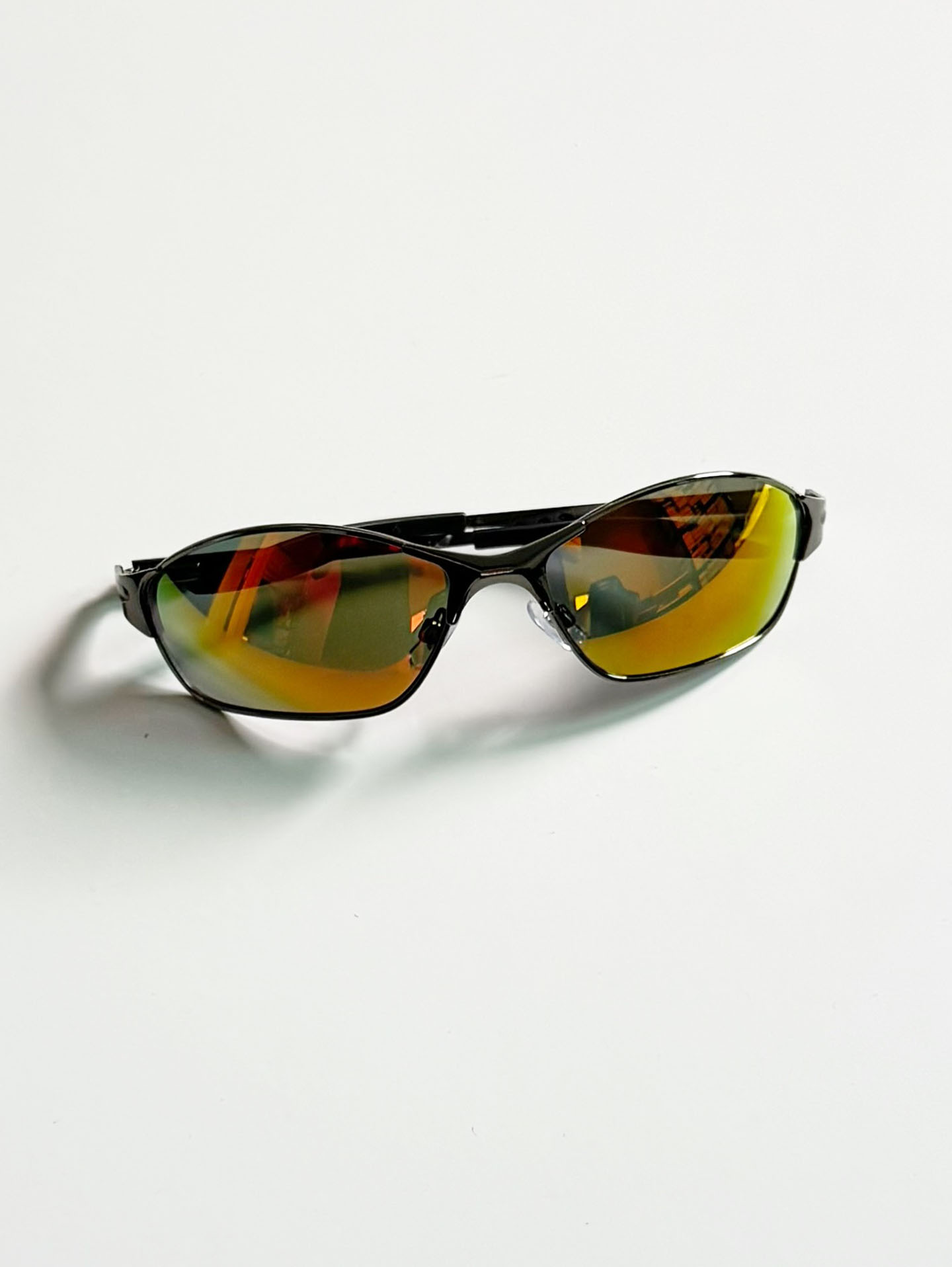Gunmetal Wraparound Square Mirrored Sunglasses
