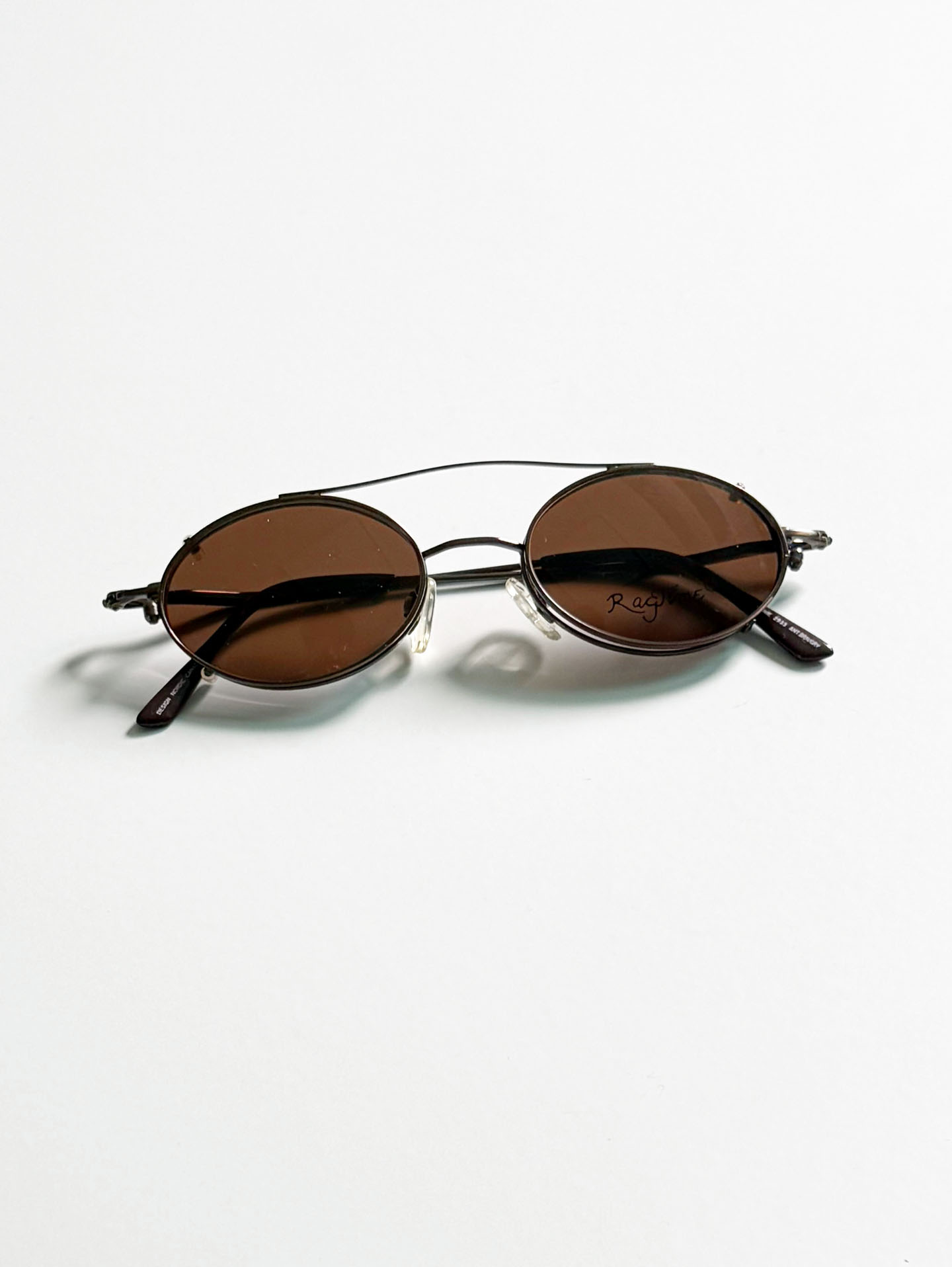 90's RAGTIME Brown Slim Oval Metal Clip-On Glasses