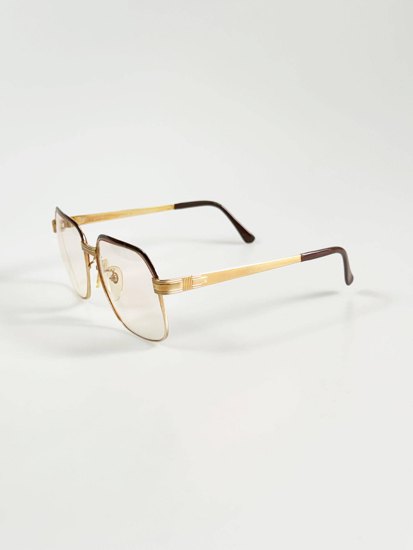 80's Gold & Brown Browline Oversized Square Metal Frame Glasses