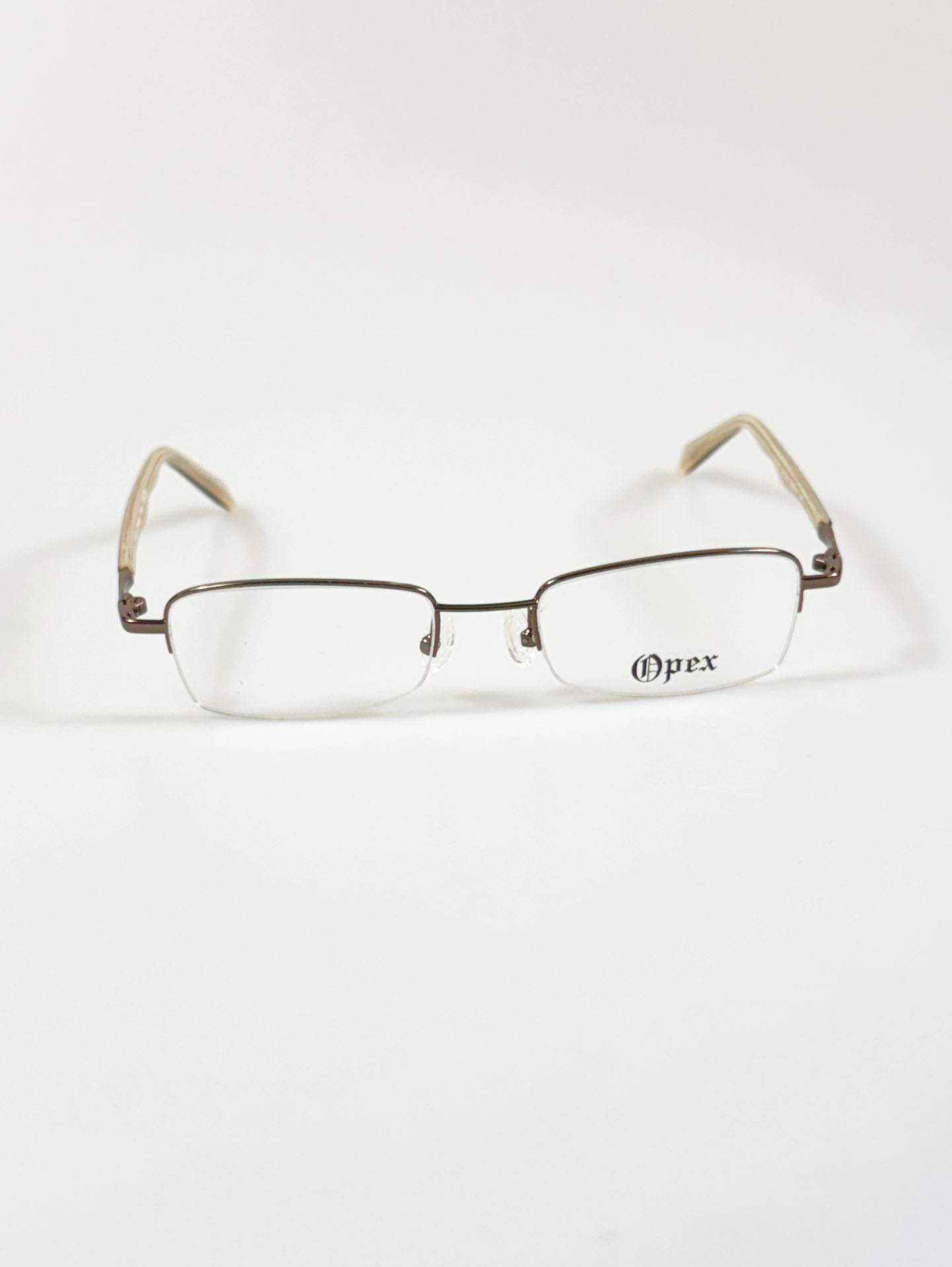 OPEX Brown Semi-Rimless Rectangular Metal Frame Glasses