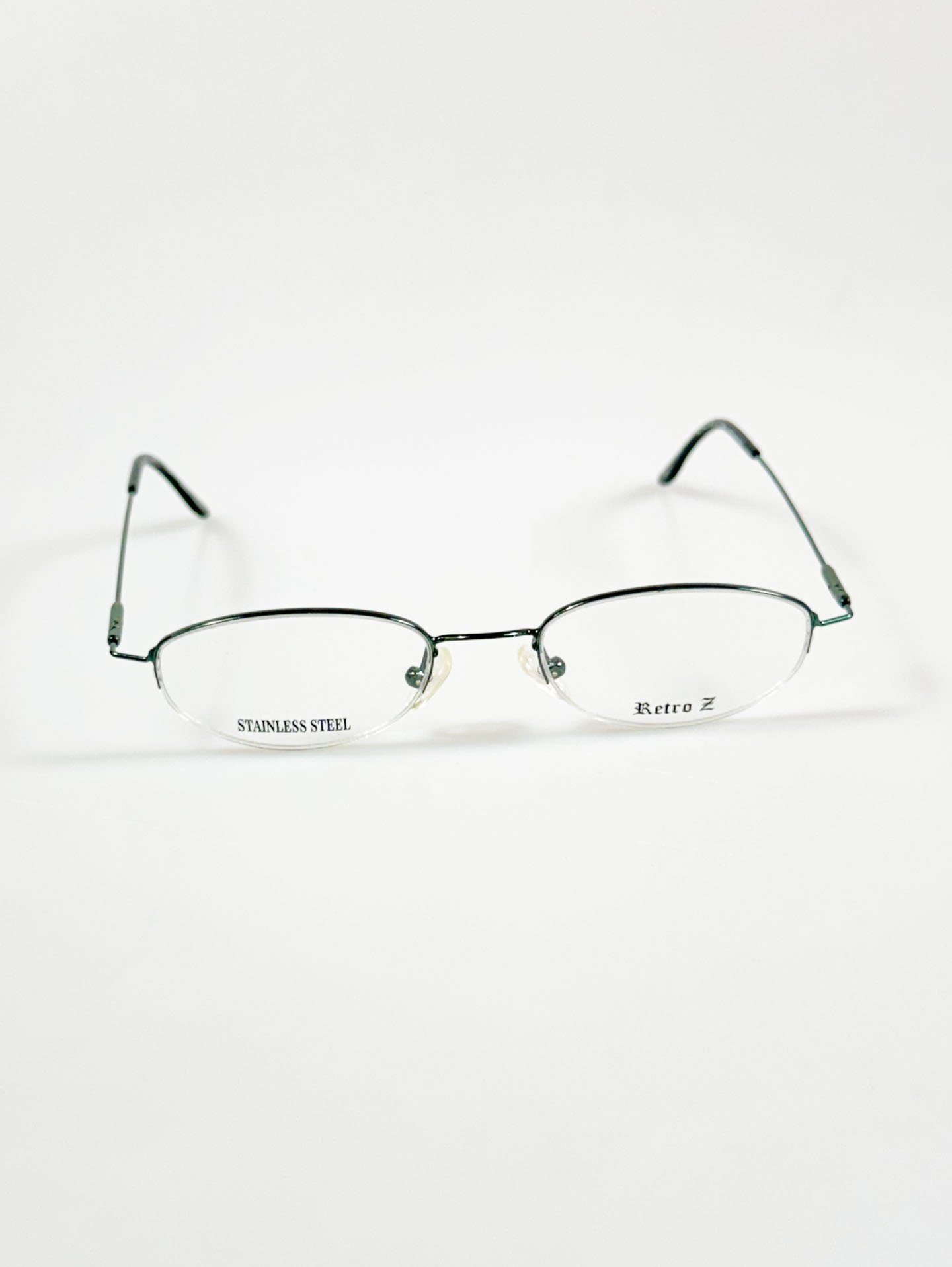RETRO Z Green Slim Oval Half-Rim Metal Glasses