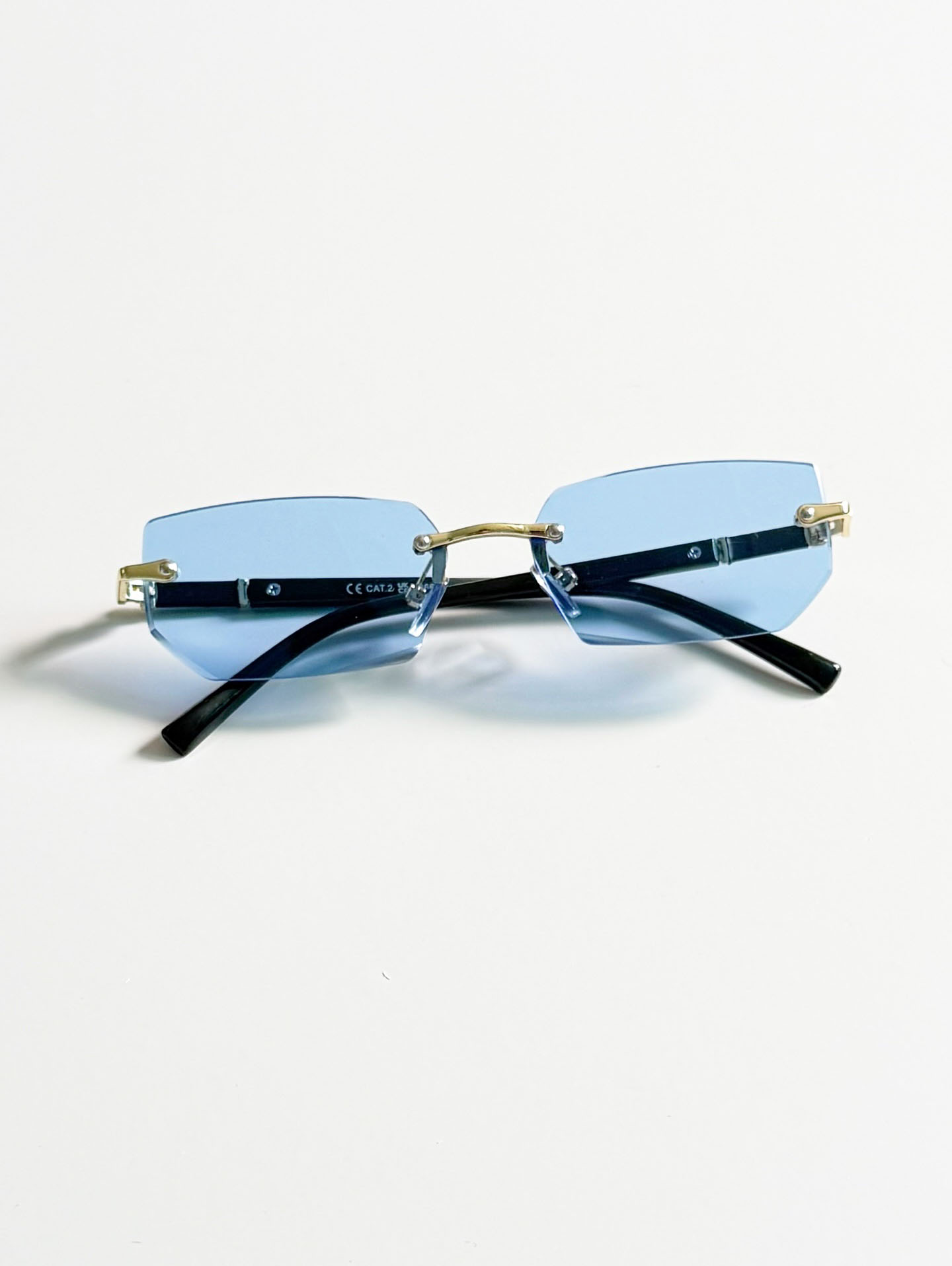 Blue Rimless Square Gold Metal Tint Sunglasses