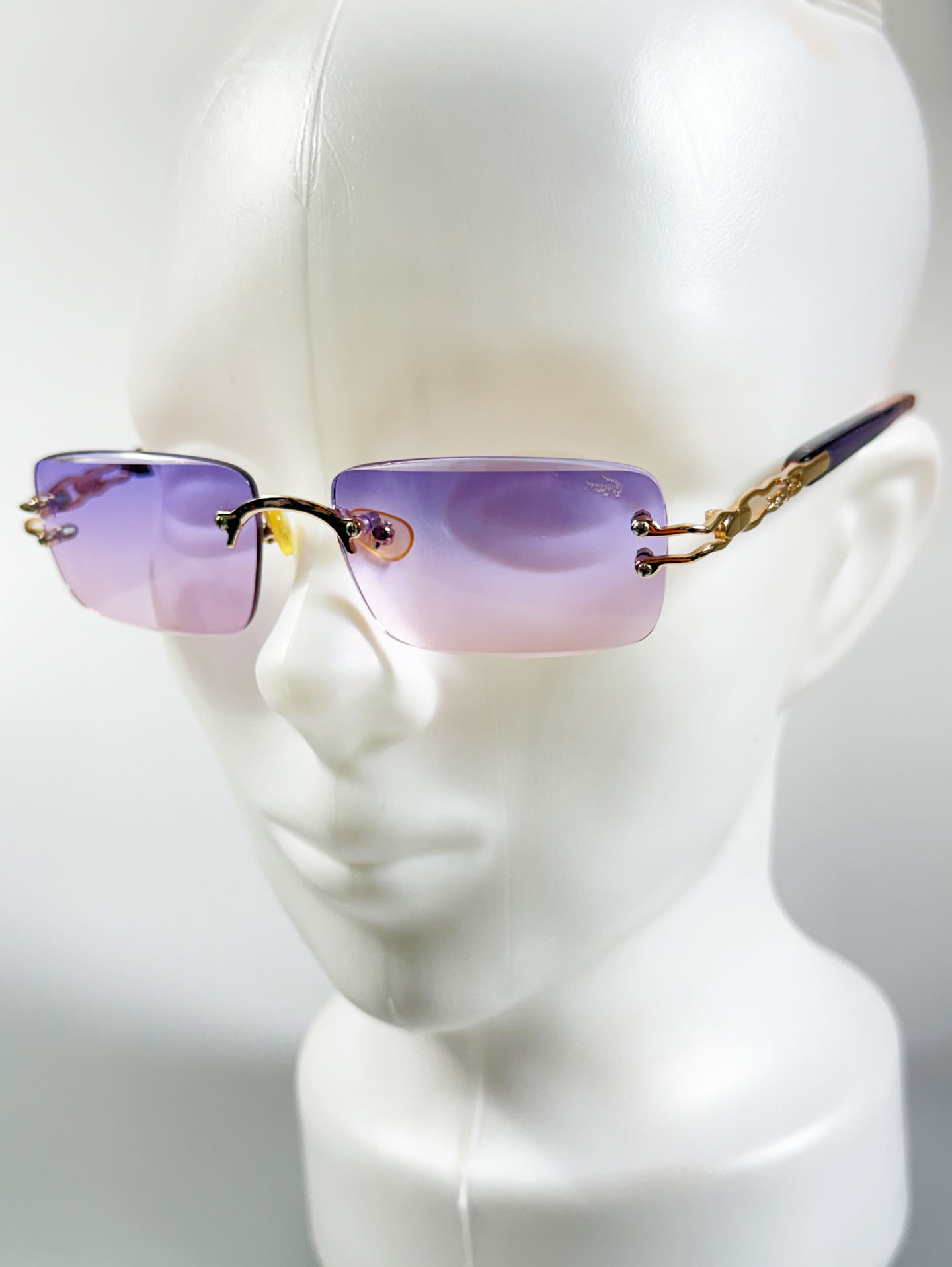 90's CROCOKIDS Gold Rimless Square Metal Purple Gradient Sunglasses