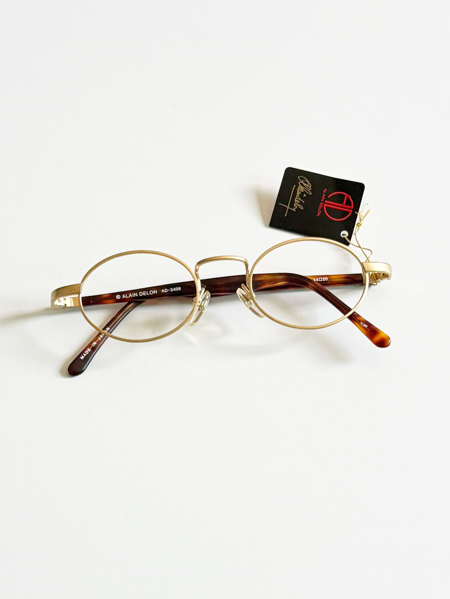 90's ALAIN DELON Gold Slim Oval Metal Frame Glasses