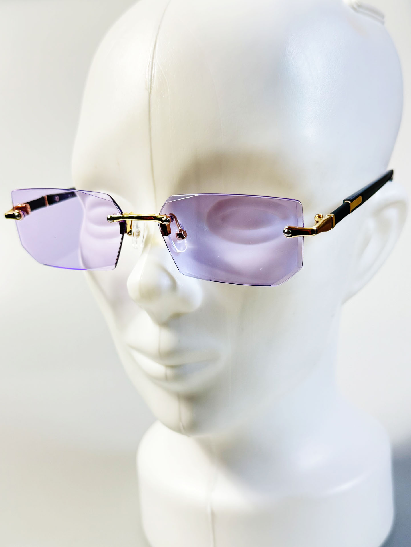 Rimless Square Gold Metal Frame Lavender Tint Sunglasses