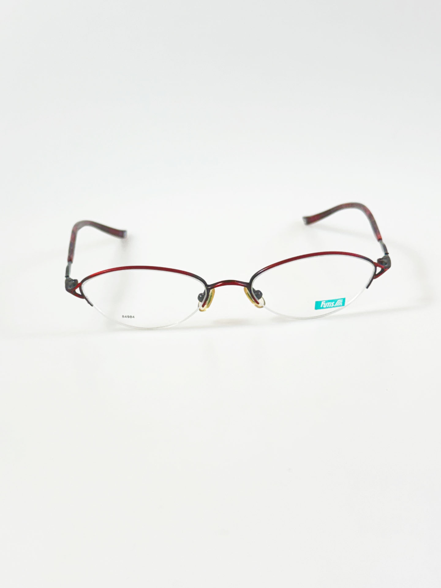 90's FUTIS Red & Black Two-Tone Oval Semi-Rimless Metal Glasses