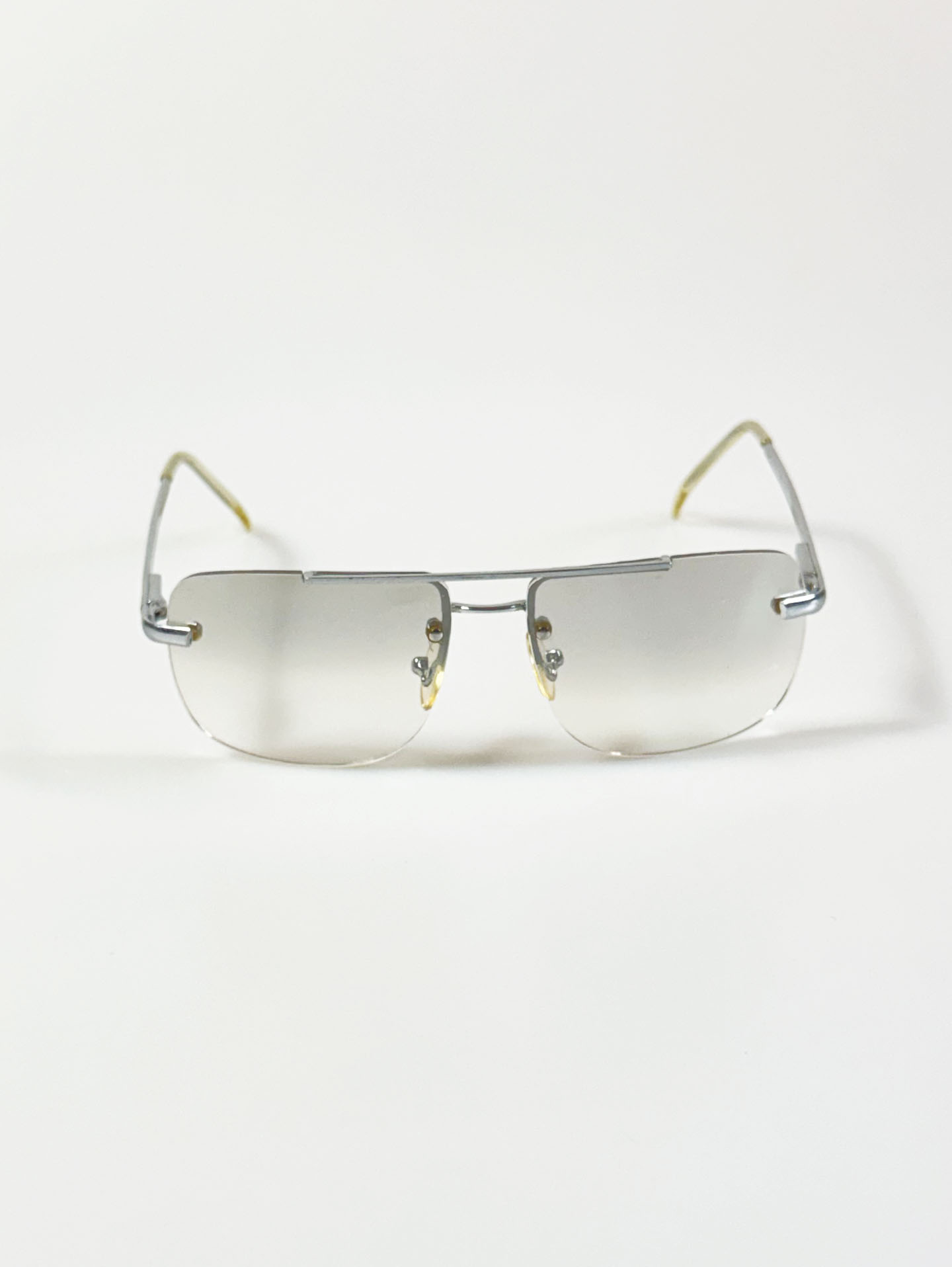 90’s Silver Double Bridge Rimless Square Metal Sunglasses